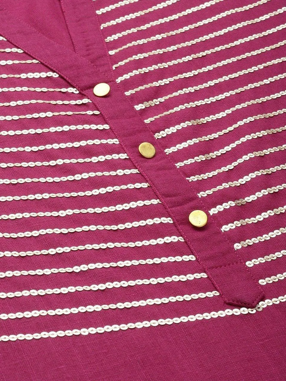 Magenta & Gold-Toned Yoke Design Straight Kurta