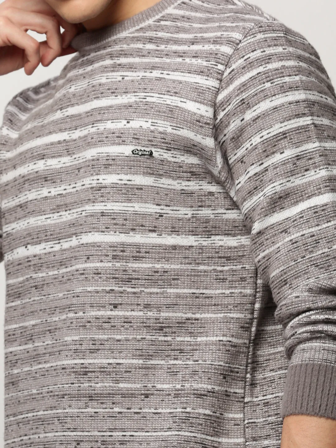 Men Grey Knitted Casual Sweaters