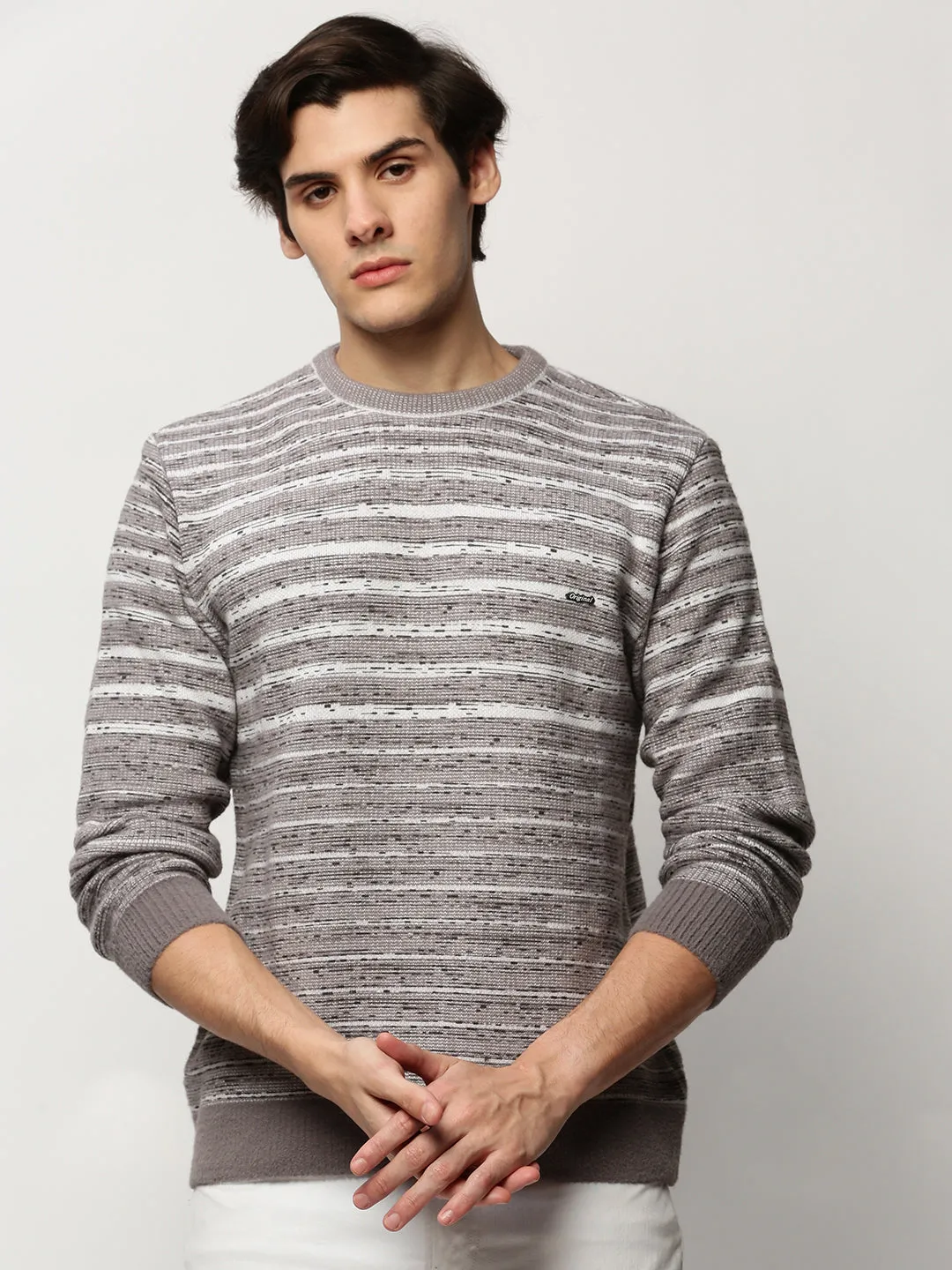 Men Grey Knitted Casual Sweaters