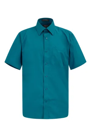 Men's Regular Fit Short Sleeve Solid Color Dress Shirts (Teal)