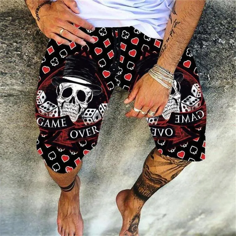 Men's Skull Printed Casual Shorts Fashionable Hawaiian Resort Beach Shorts 07145281L