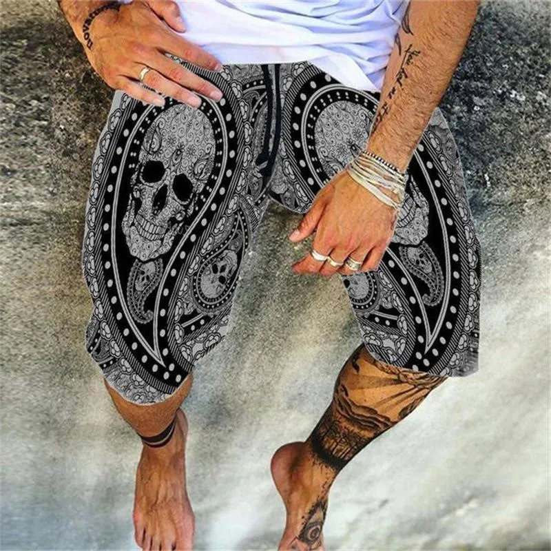 Men's Skull Printed Casual Shorts Fashionable Hawaiian Resort Beach Shorts 23728500L