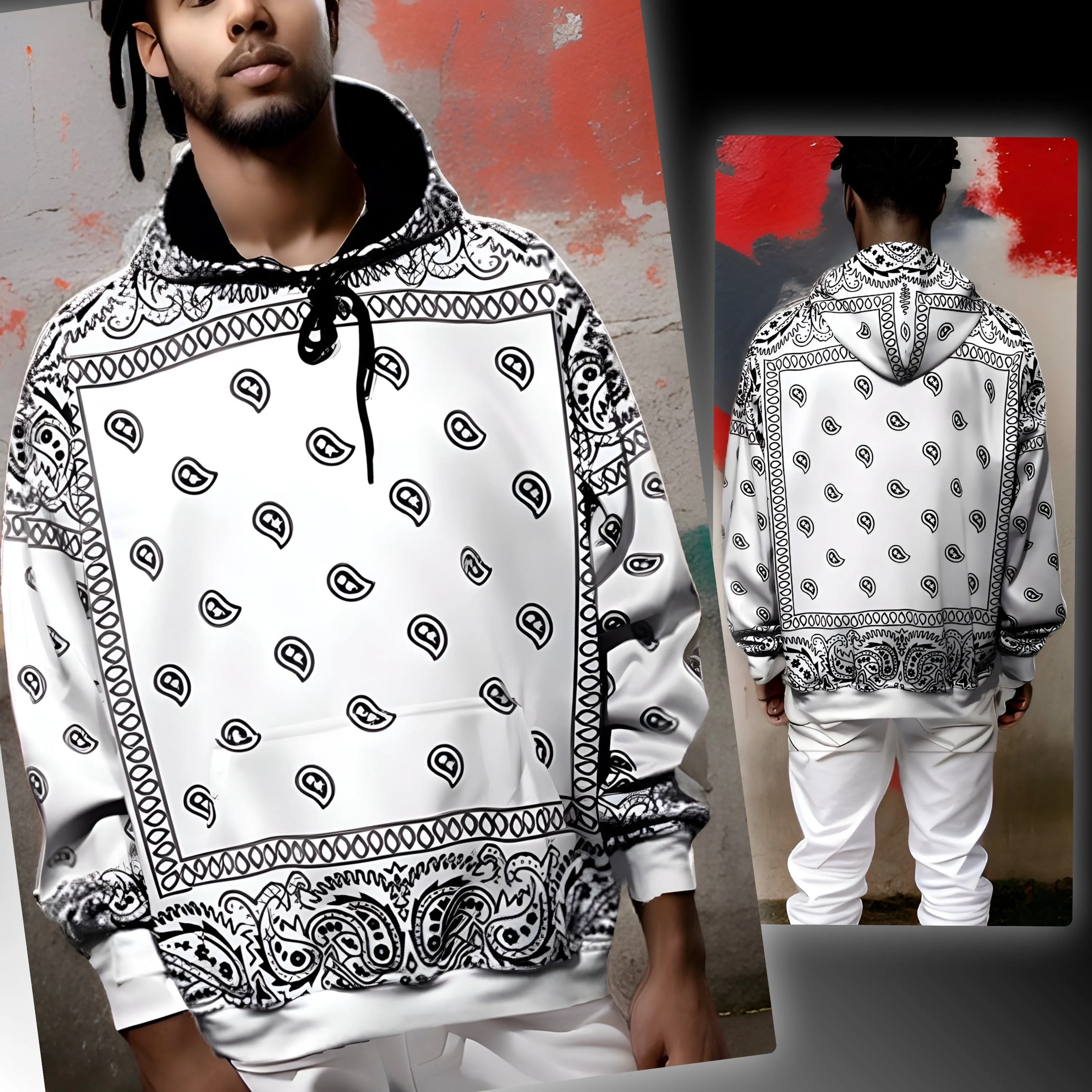 ^OUTFIT KINGS^ WHITE BANDANA~ LUXURY FLEECE LINED PULLOVER HOODIES