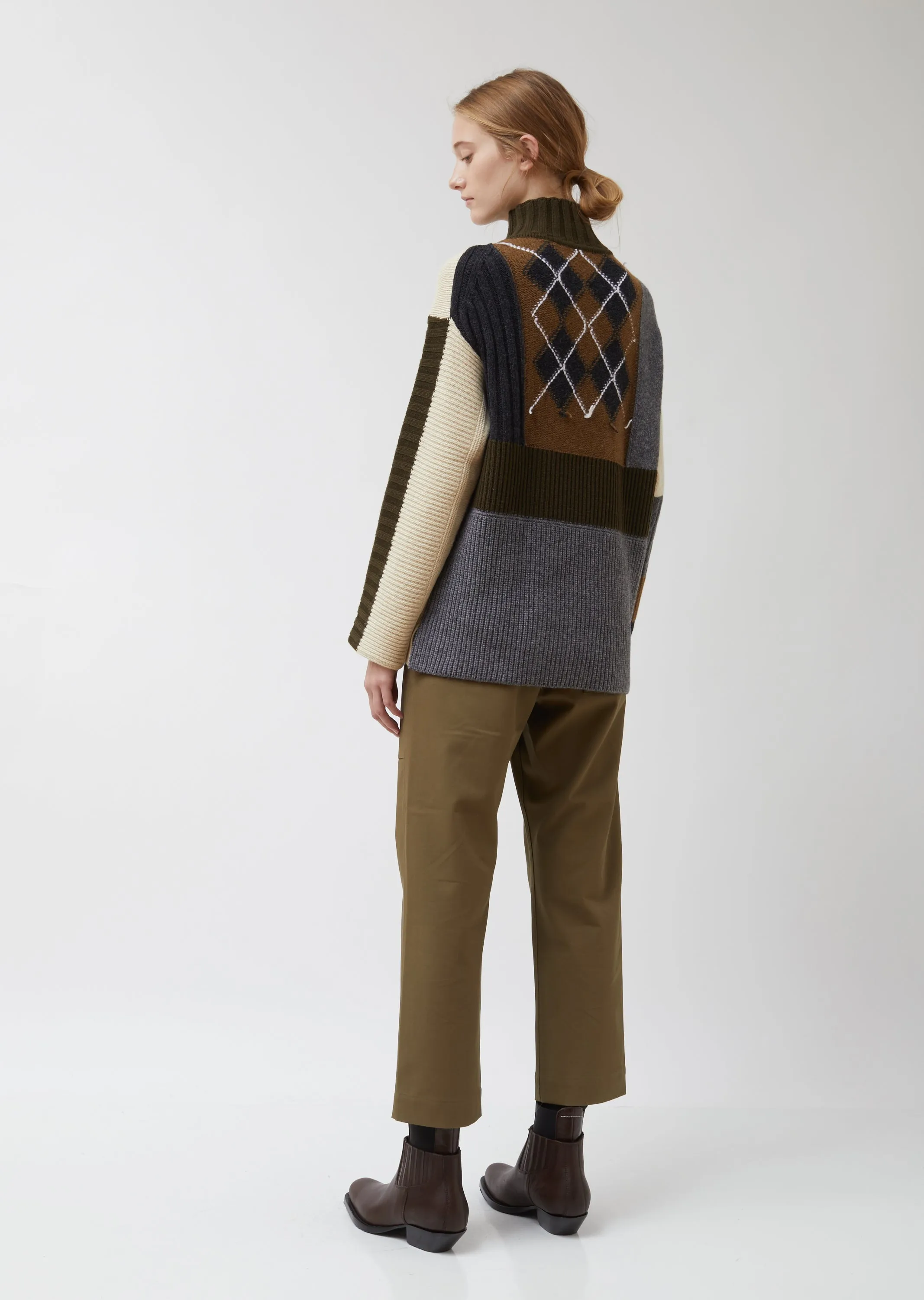 Patchwork Roll Neck Wool Sweater