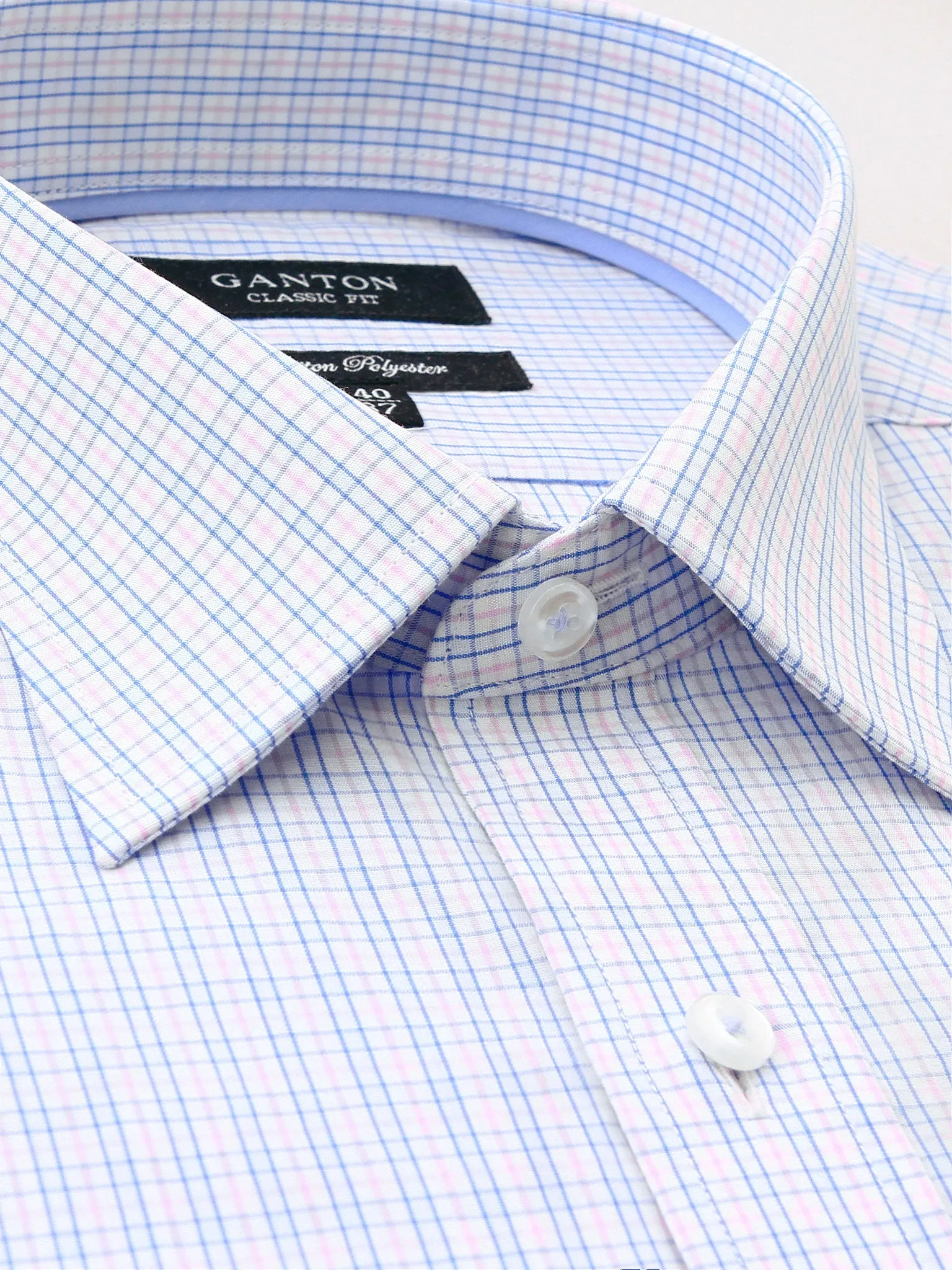 Pink blue white check classic fit Hayes cotton polyester Shirt