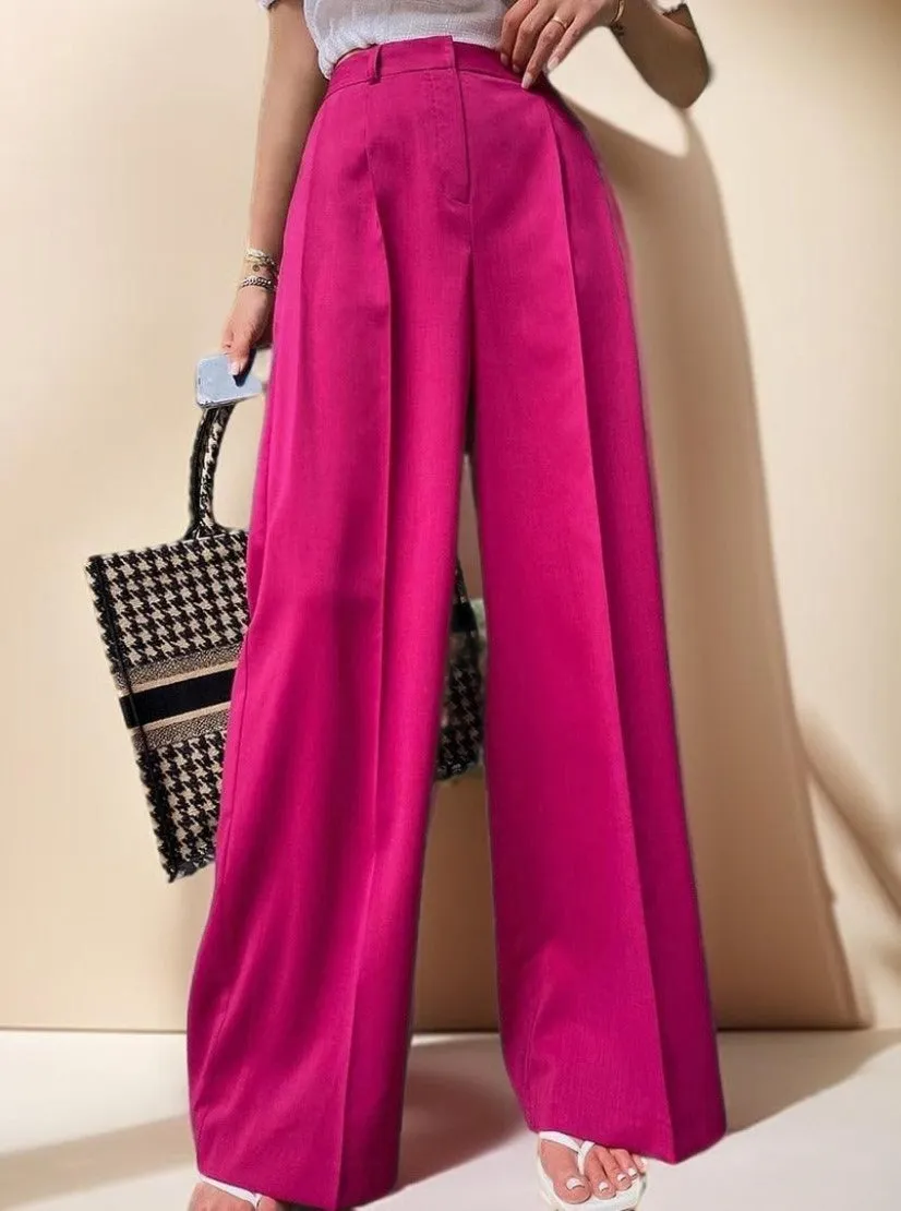 Pink Fashionable Wide-Leg Pants