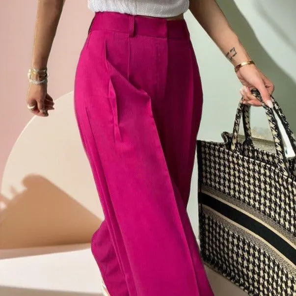 Pink Fashionable Wide-Leg Pants