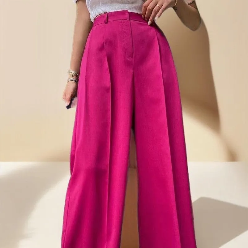 Pink Fashionable Wide-Leg Pants