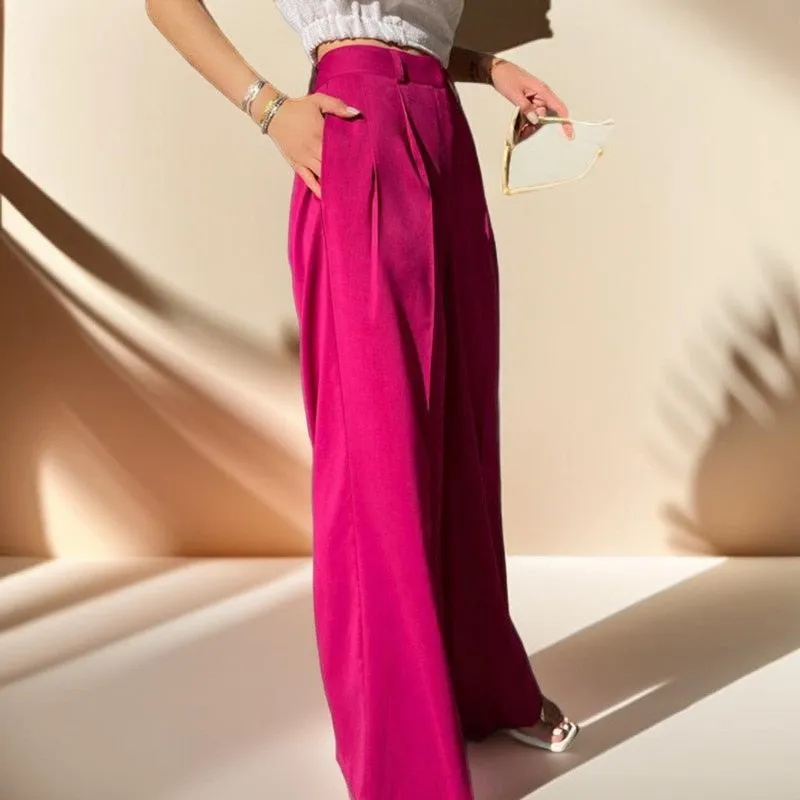 Pink Fashionable Wide-Leg Pants