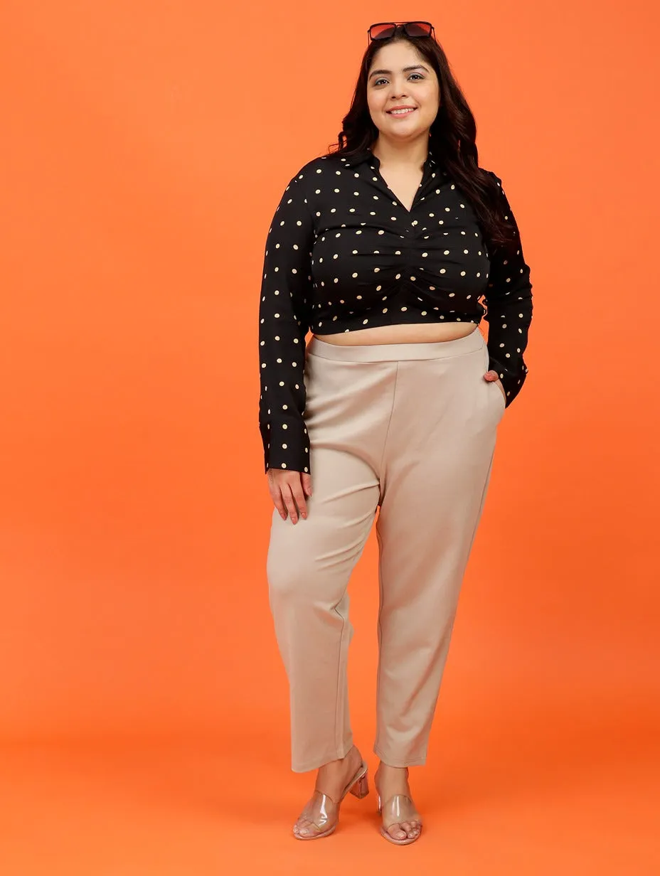 Plus Size Women Beige Cigarette Pants