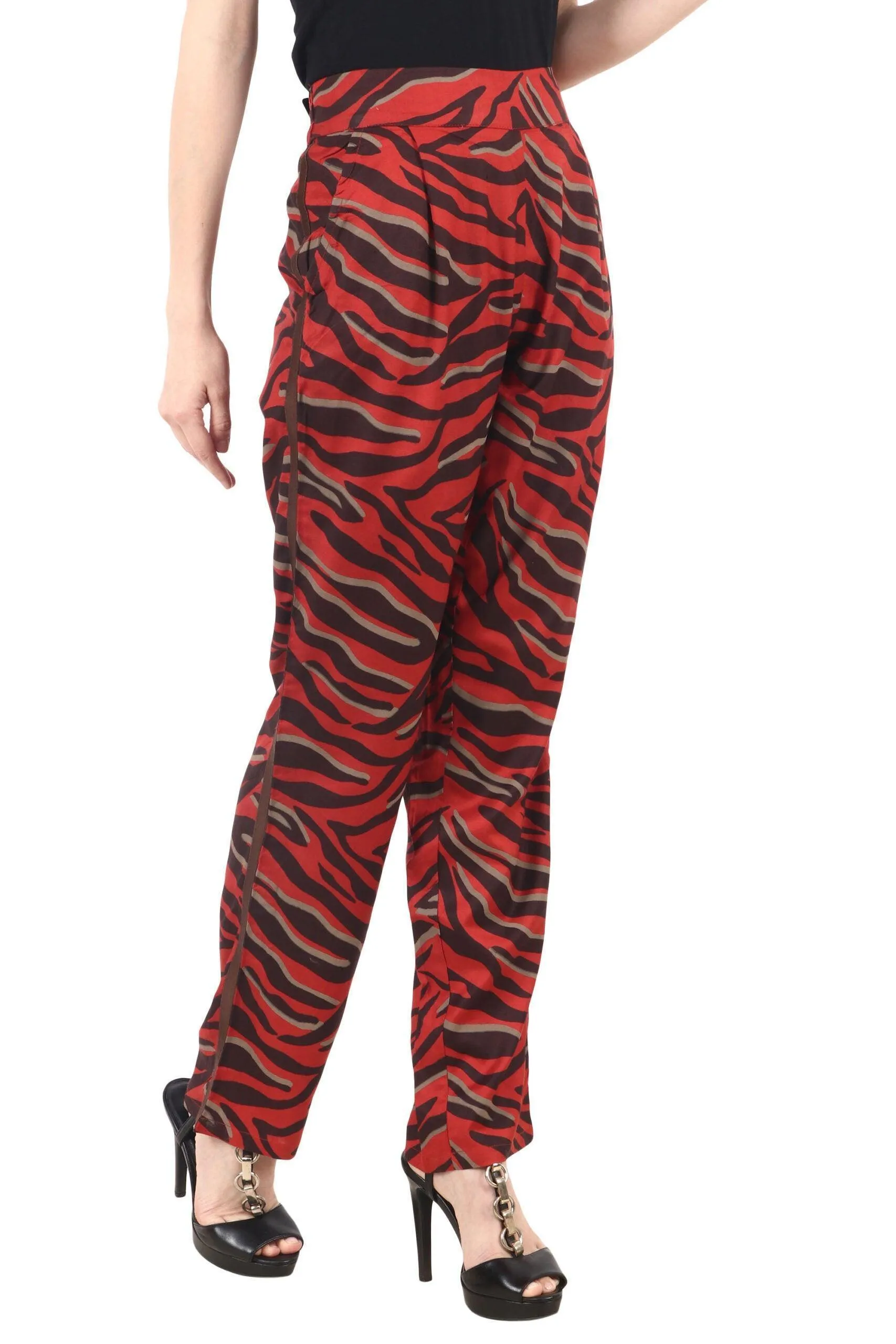 Red Animal Printed Trousers