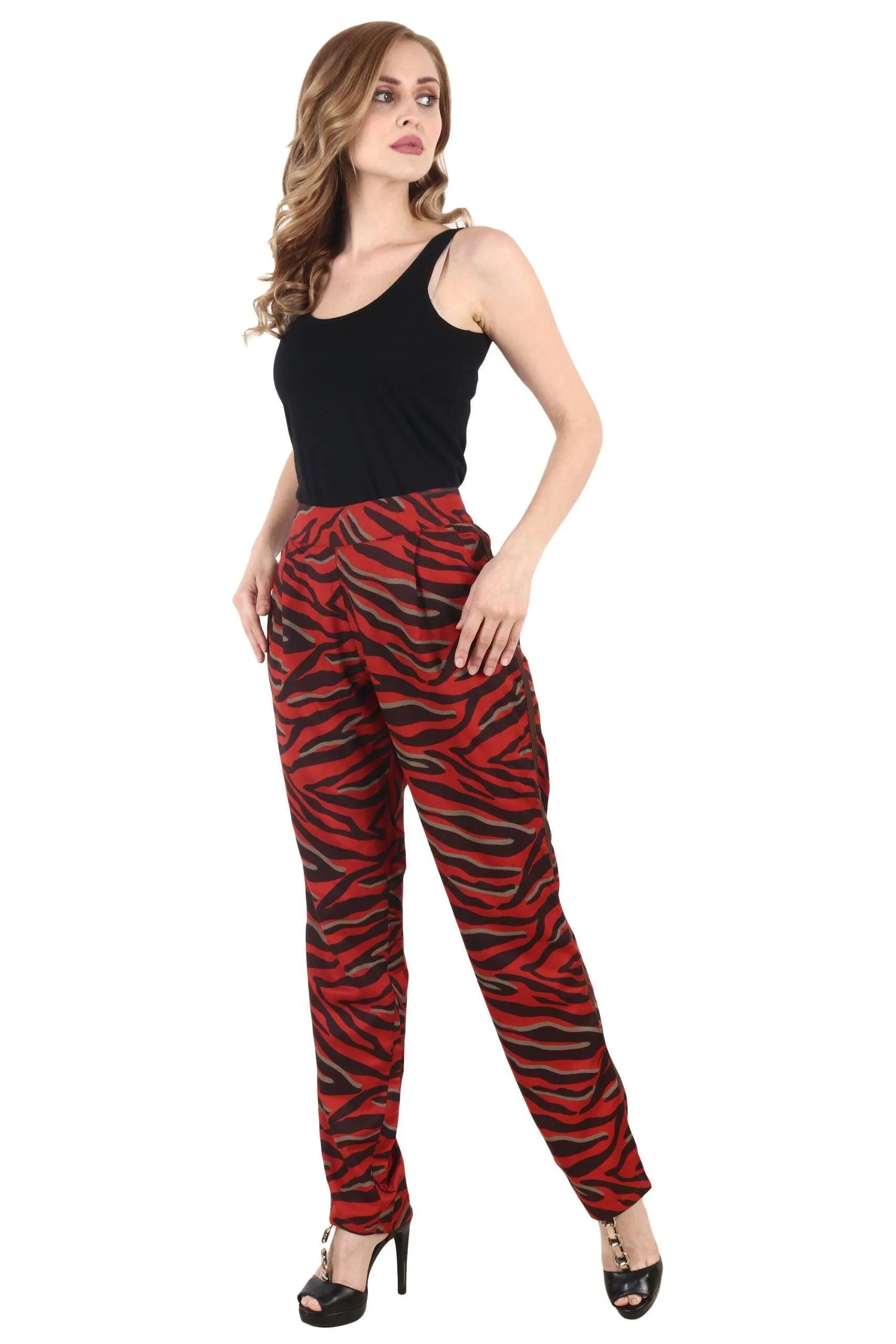 Red Animal Printed Trousers