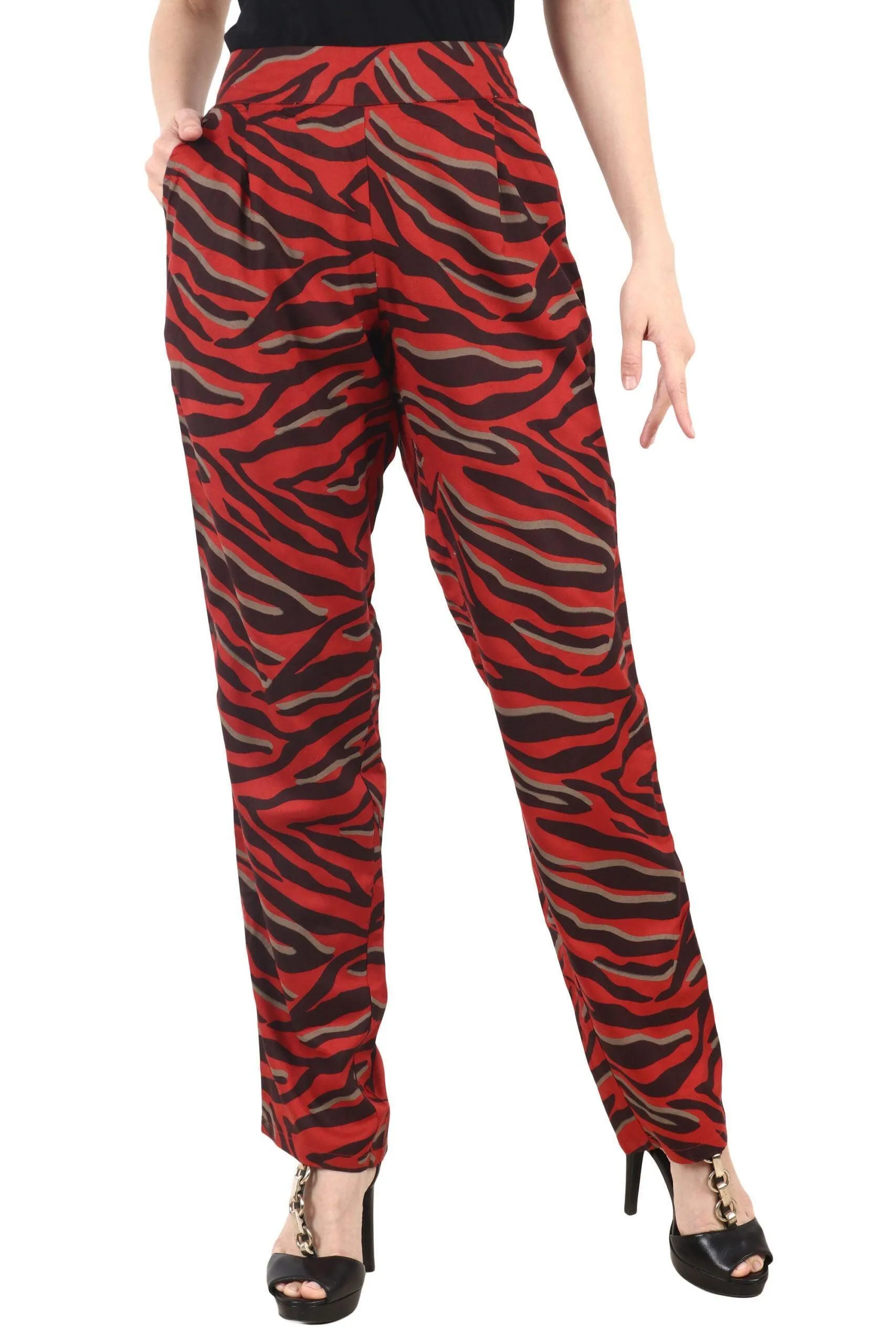 Red Animal Printed Trousers