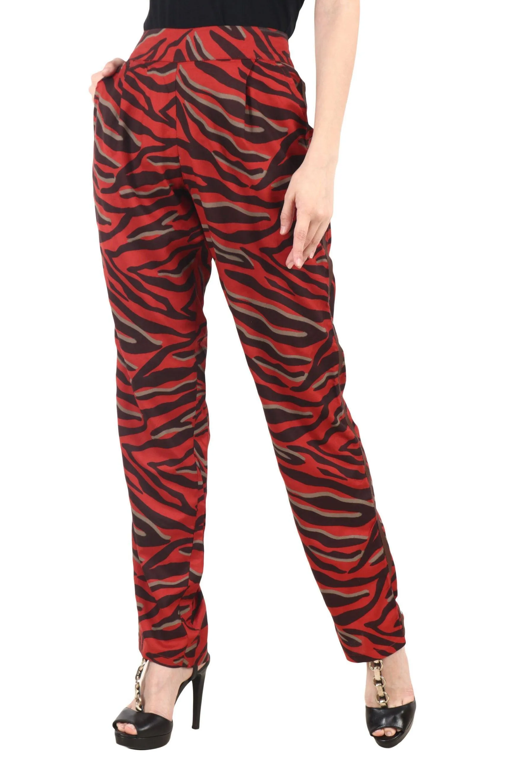 Red Animal Printed Trousers