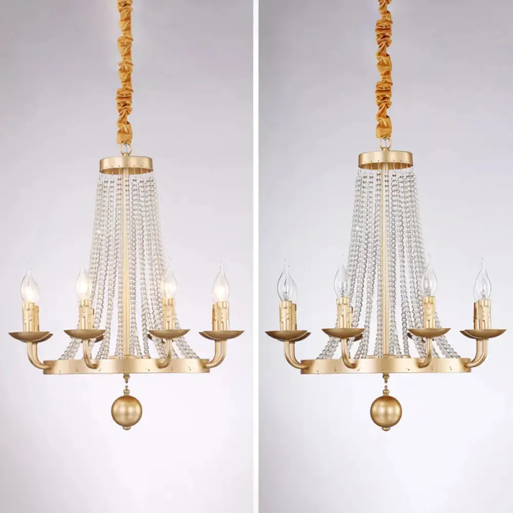 Retro Metal Chandelier Candelabra Ceiling Pendant Light with Crystal Strand - Elegant and Timeless