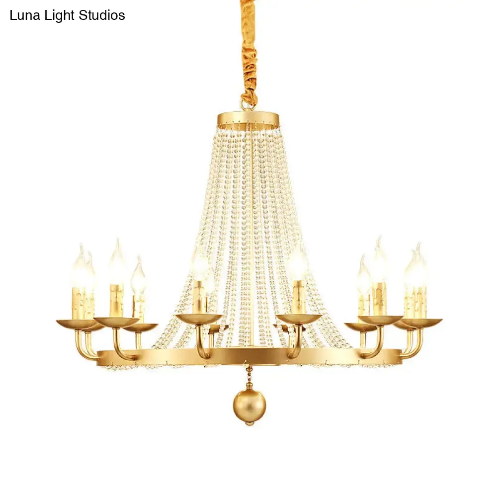 Retro Metal Chandelier Candelabra Ceiling Pendant Light with Crystal Strand - Elegant and Timeless