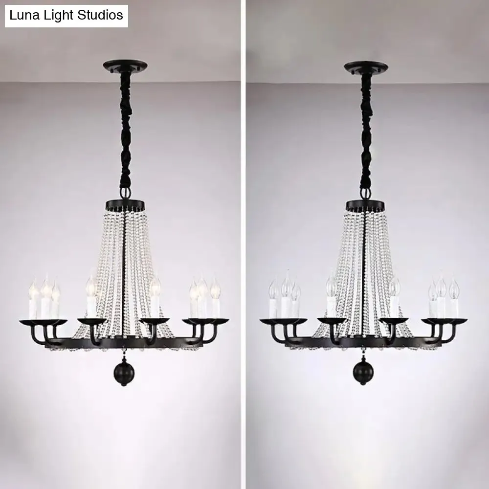 Retro Metal Chandelier Candelabra Ceiling Pendant Light with Crystal Strand - Elegant and Timeless