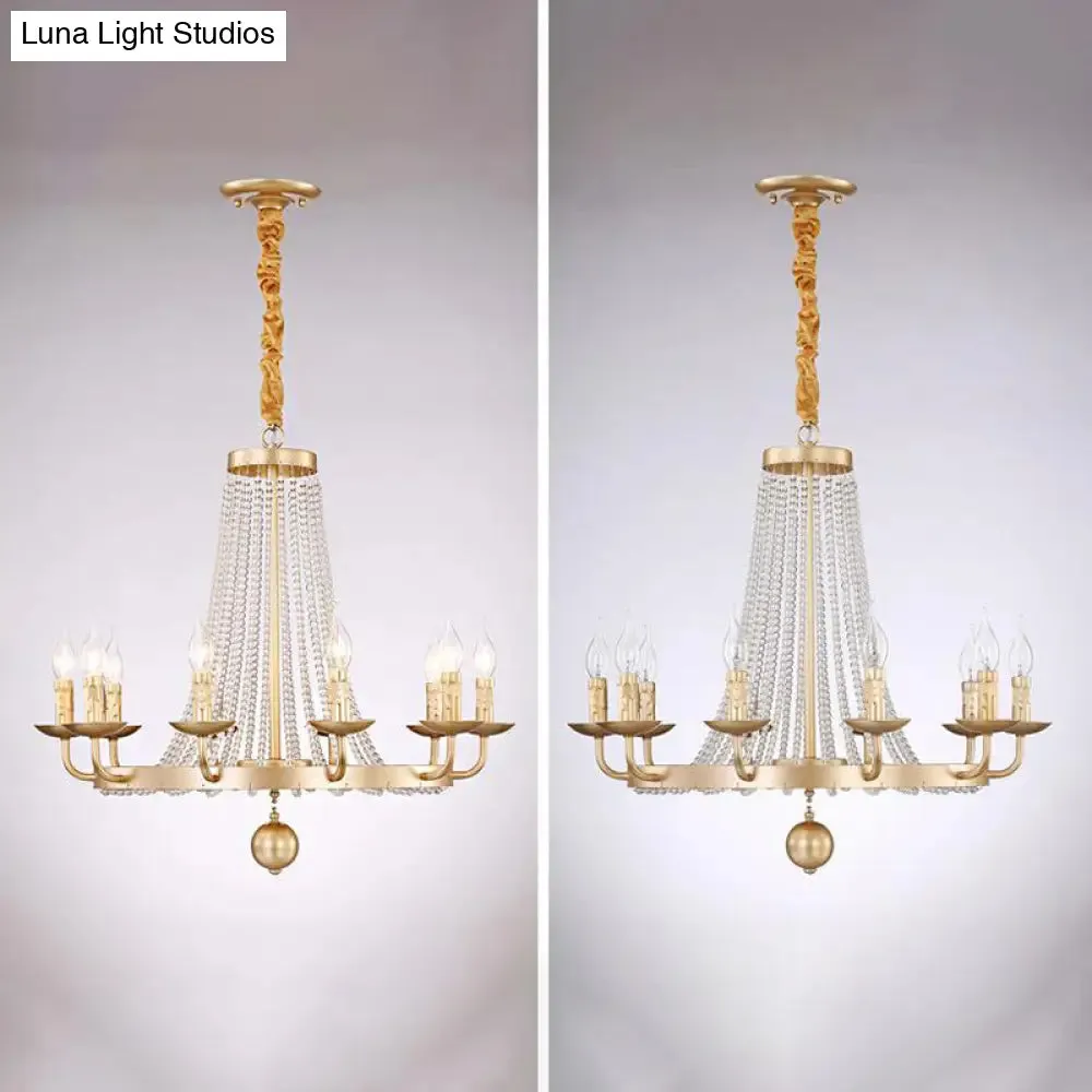 Retro Metal Chandelier Candelabra Ceiling Pendant Light with Crystal Strand - Elegant and Timeless