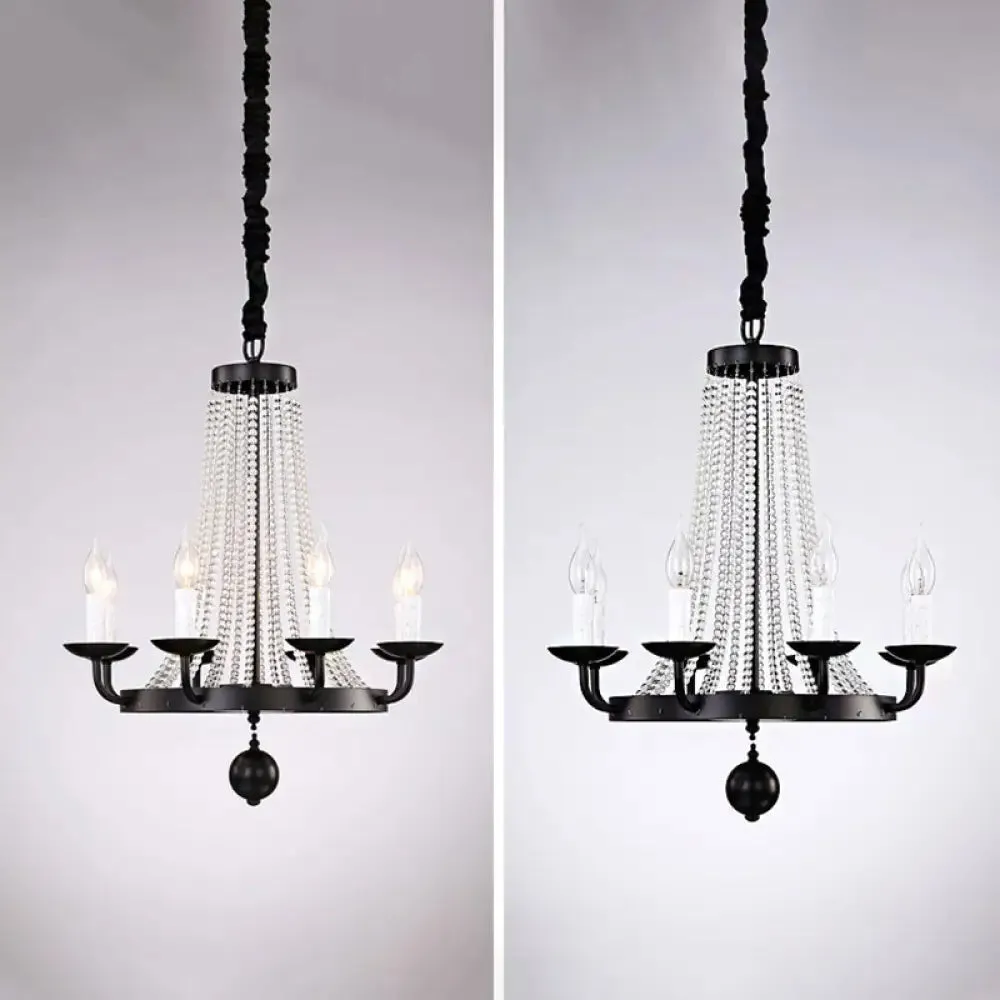 Retro Metal Chandelier Candelabra Ceiling Pendant Light with Crystal Strand - Elegant and Timeless