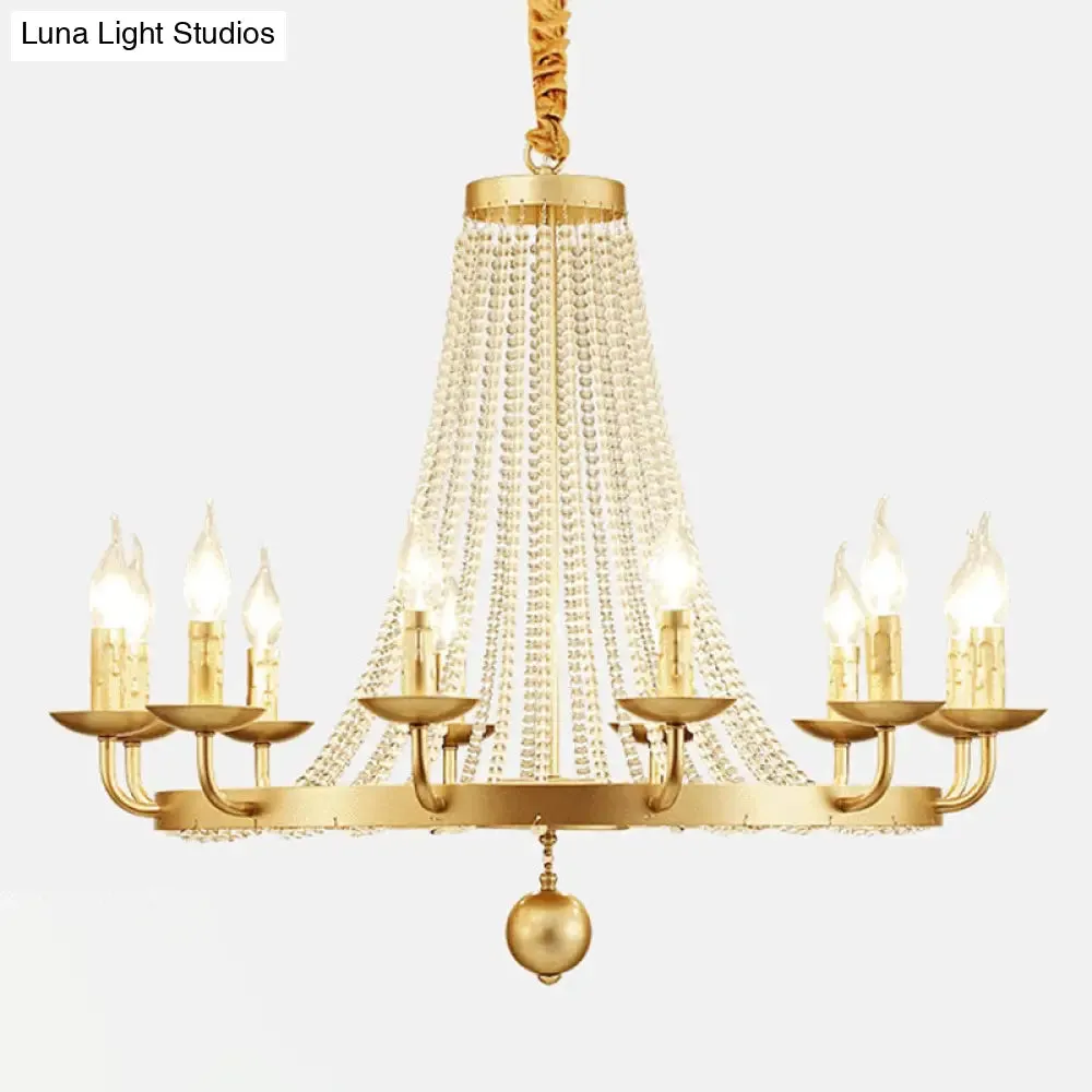 Retro Metal Chandelier Candelabra Ceiling Pendant Light with Crystal Strand - Elegant and Timeless