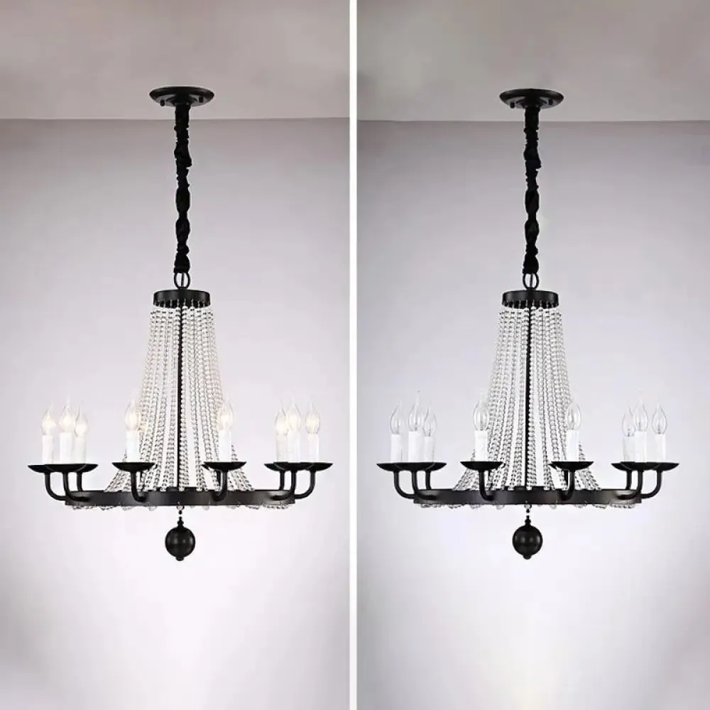 Retro Metal Chandelier Candelabra Ceiling Pendant Light with Crystal Strand - Elegant and Timeless