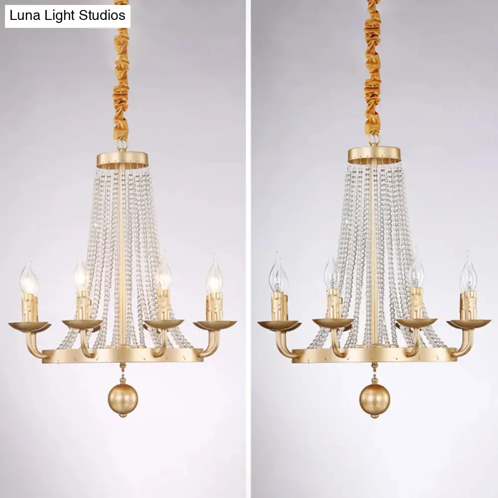 Retro Metal Chandelier Candelabra Ceiling Pendant Light with Crystal Strand - Elegant and Timeless