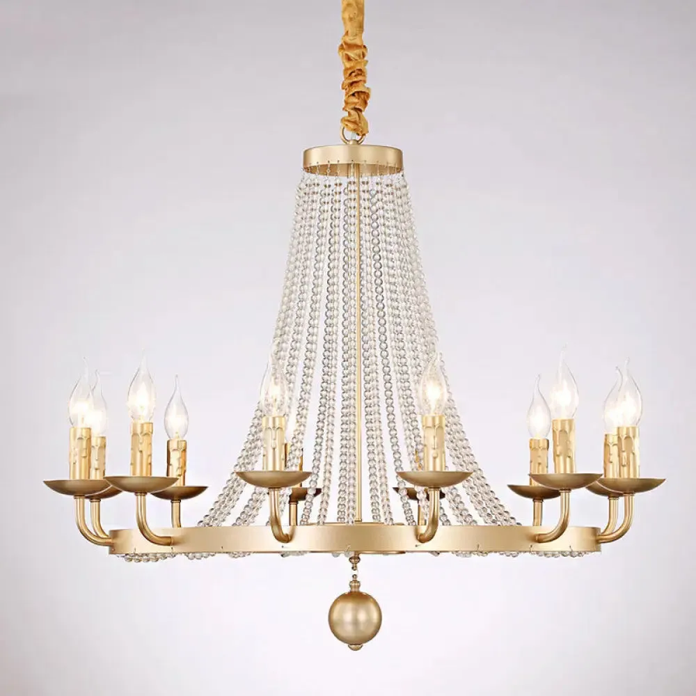 Retro Metal Chandelier Candelabra Ceiling Pendant Light with Crystal Strand - Elegant and Timeless