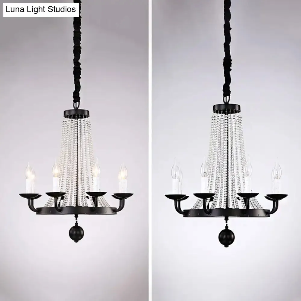 Retro Metal Chandelier Candelabra Ceiling Pendant Light with Crystal Strand - Elegant and Timeless