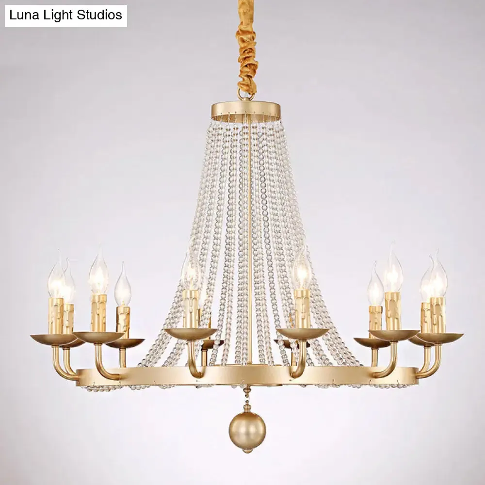 Retro Metal Chandelier Candelabra Ceiling Pendant Light with Crystal Strand - Elegant and Timeless