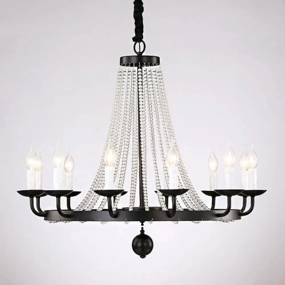 Retro Metal Chandelier Candelabra Ceiling Pendant Light with Crystal Strand - Elegant and Timeless