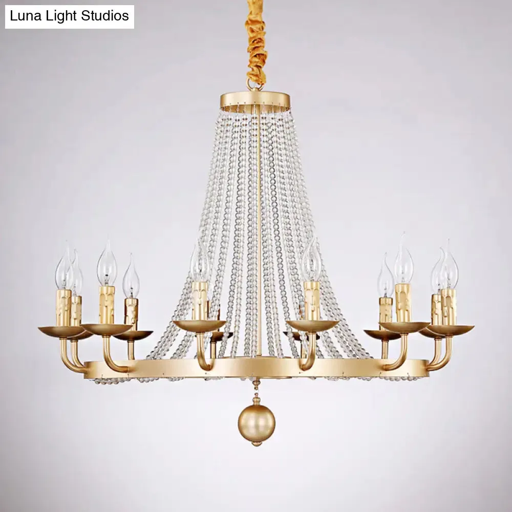 Retro Metal Chandelier Candelabra Ceiling Pendant Light with Crystal Strand - Elegant and Timeless