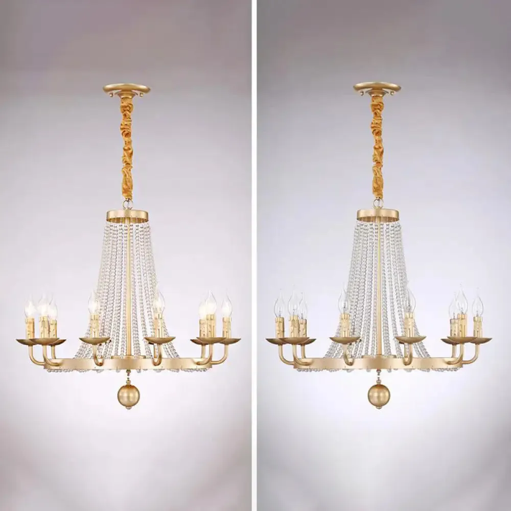 Retro Metal Chandelier Candelabra Ceiling Pendant Light with Crystal Strand - Elegant and Timeless