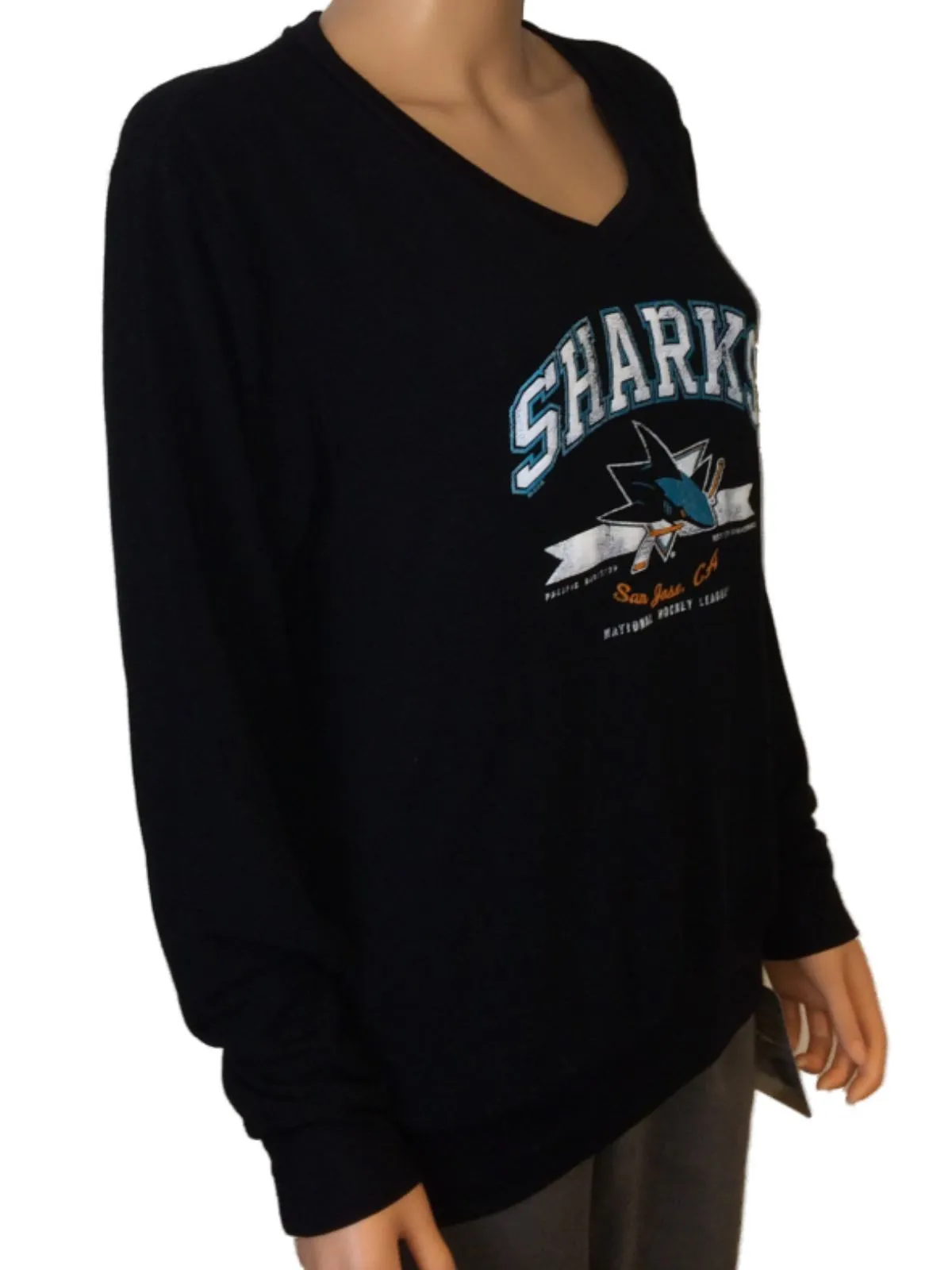 San Jose Sharks SAAG Women's Black Tri-Blend Ultra Soft V-Neck Sweater