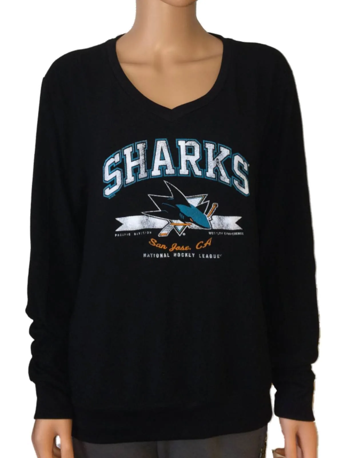 San Jose Sharks SAAG Women's Black Tri-Blend Ultra Soft V-Neck Sweater