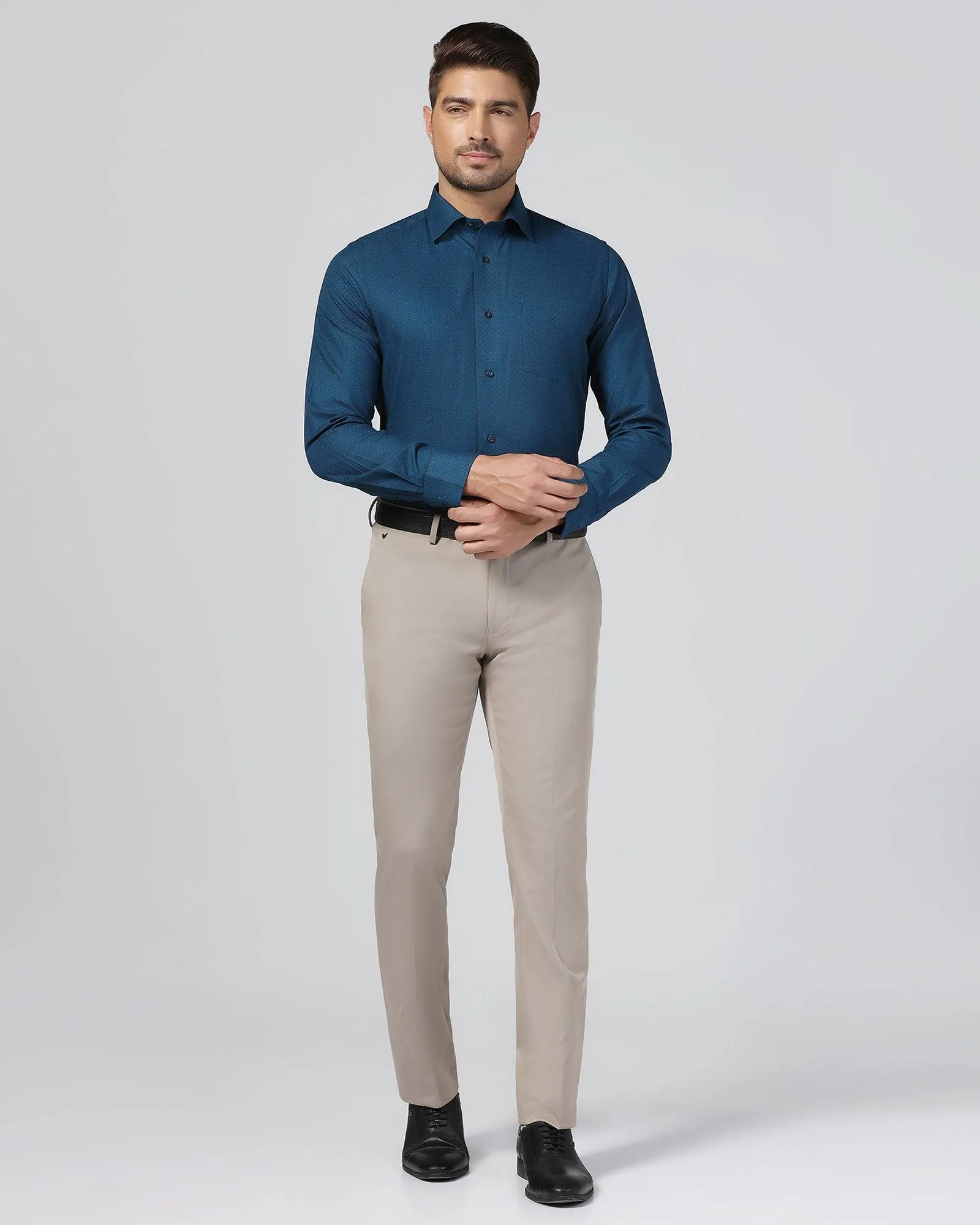 Slim Comfort B-95 Formal Beige Textured Trouser - Tesla