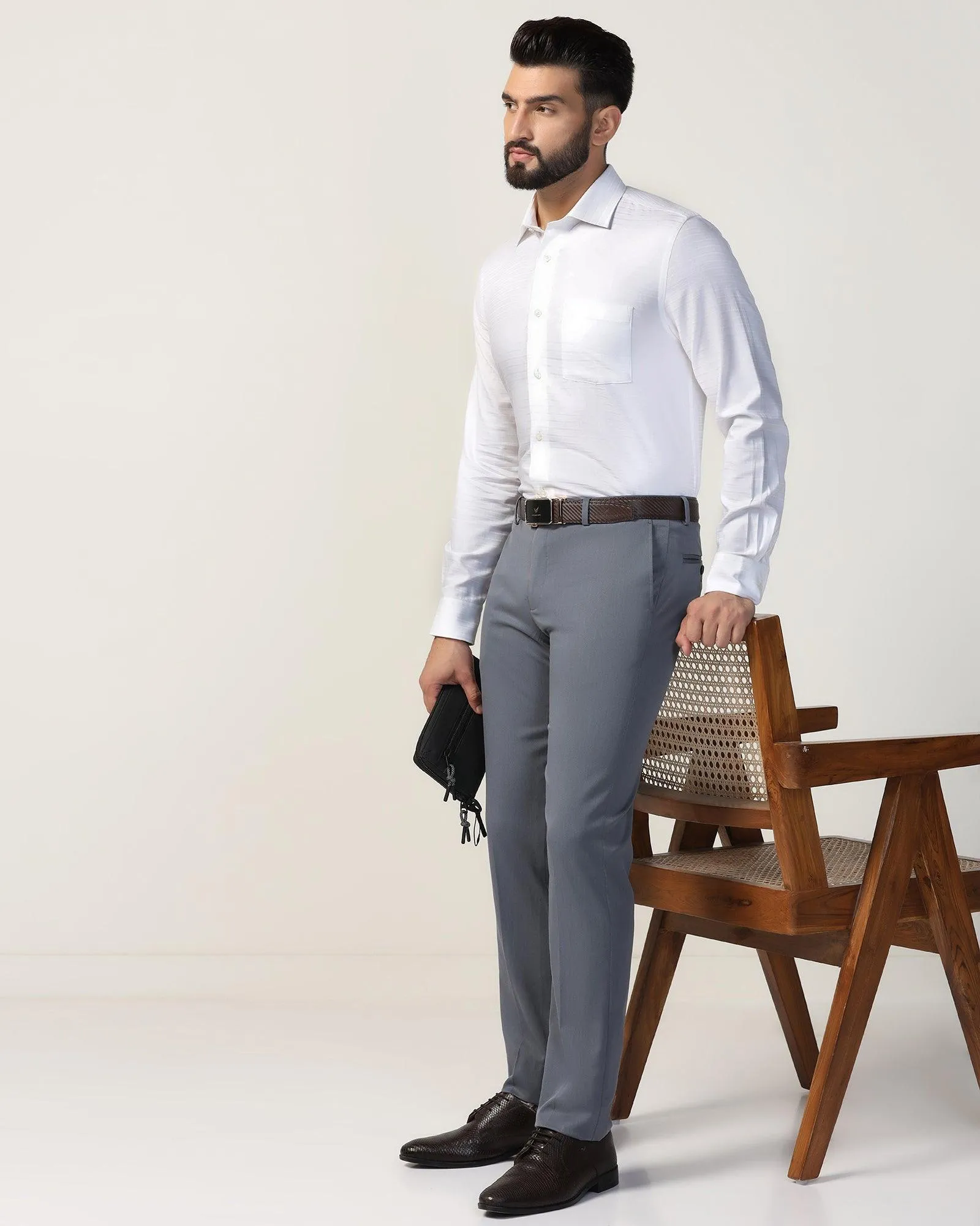 Slim Comfort B-95 Formal Grey Textured Trouser - Tesla