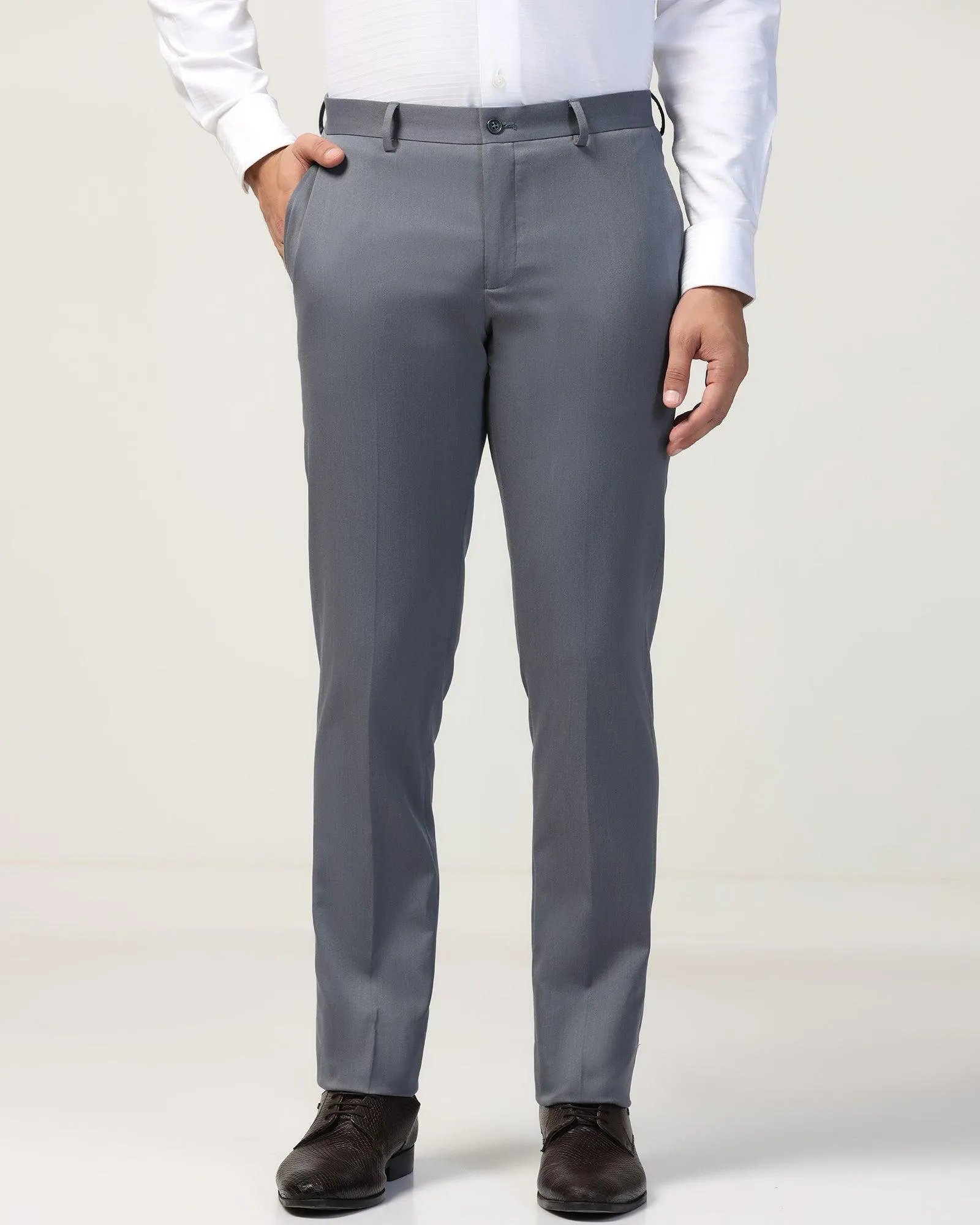 Slim Comfort B-95 Formal Grey Textured Trouser - Tesla