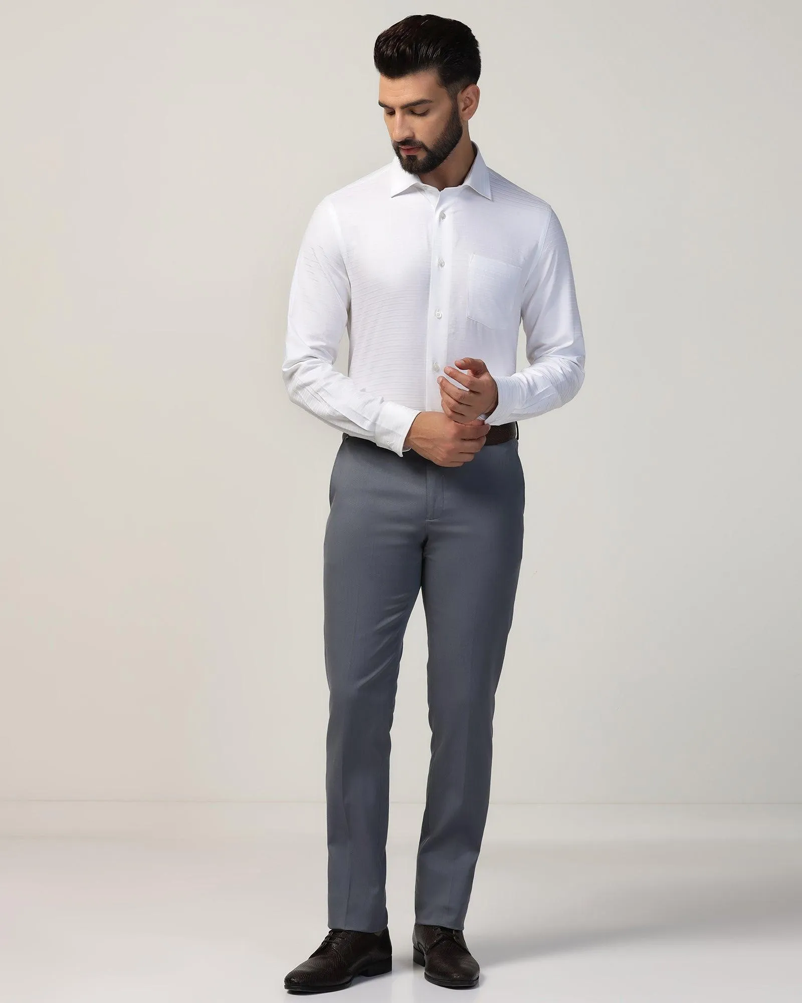 Slim Comfort B-95 Formal Grey Textured Trouser - Tesla