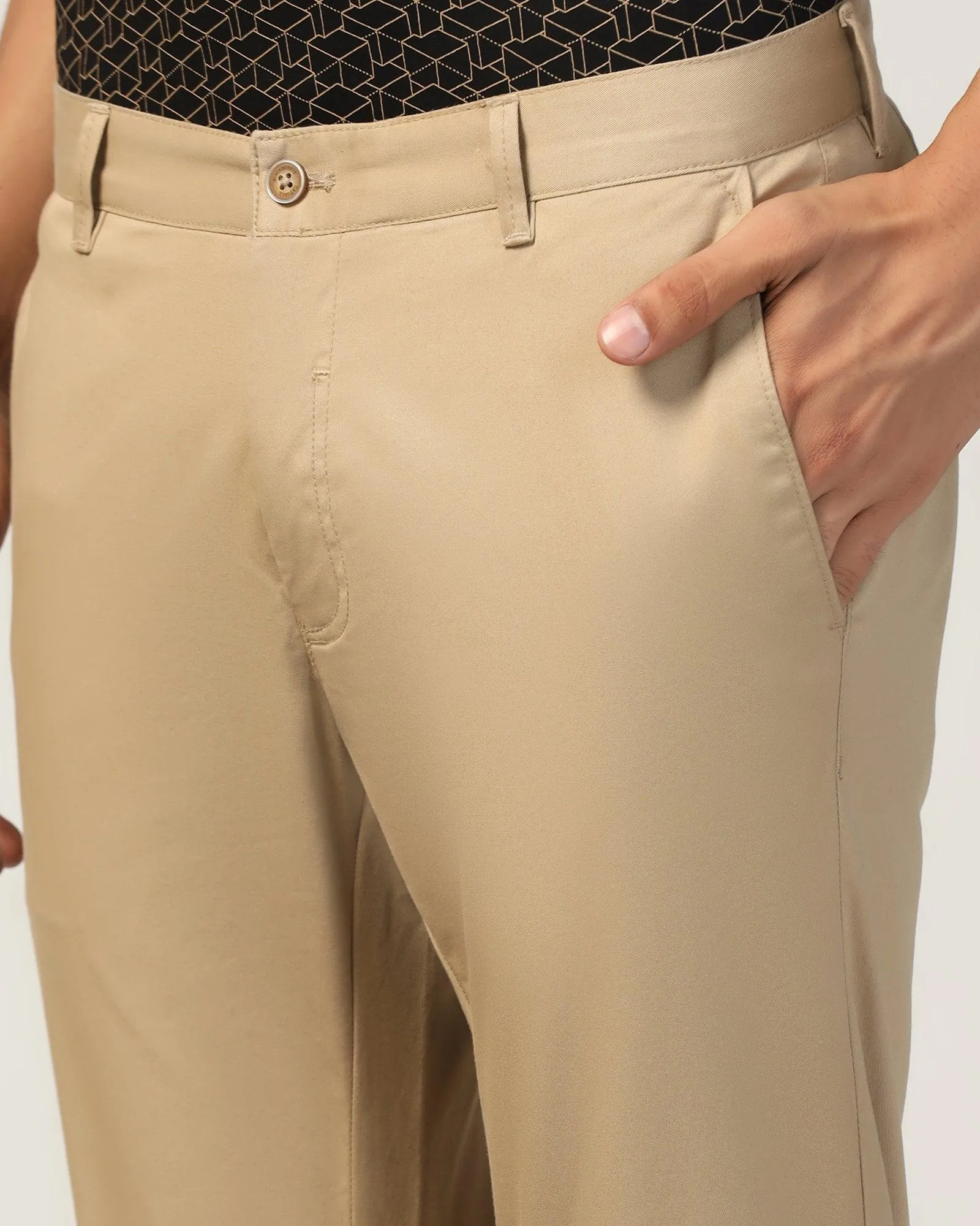 Slim Fit B-91 Casual Beige Solid Khakis - Marico