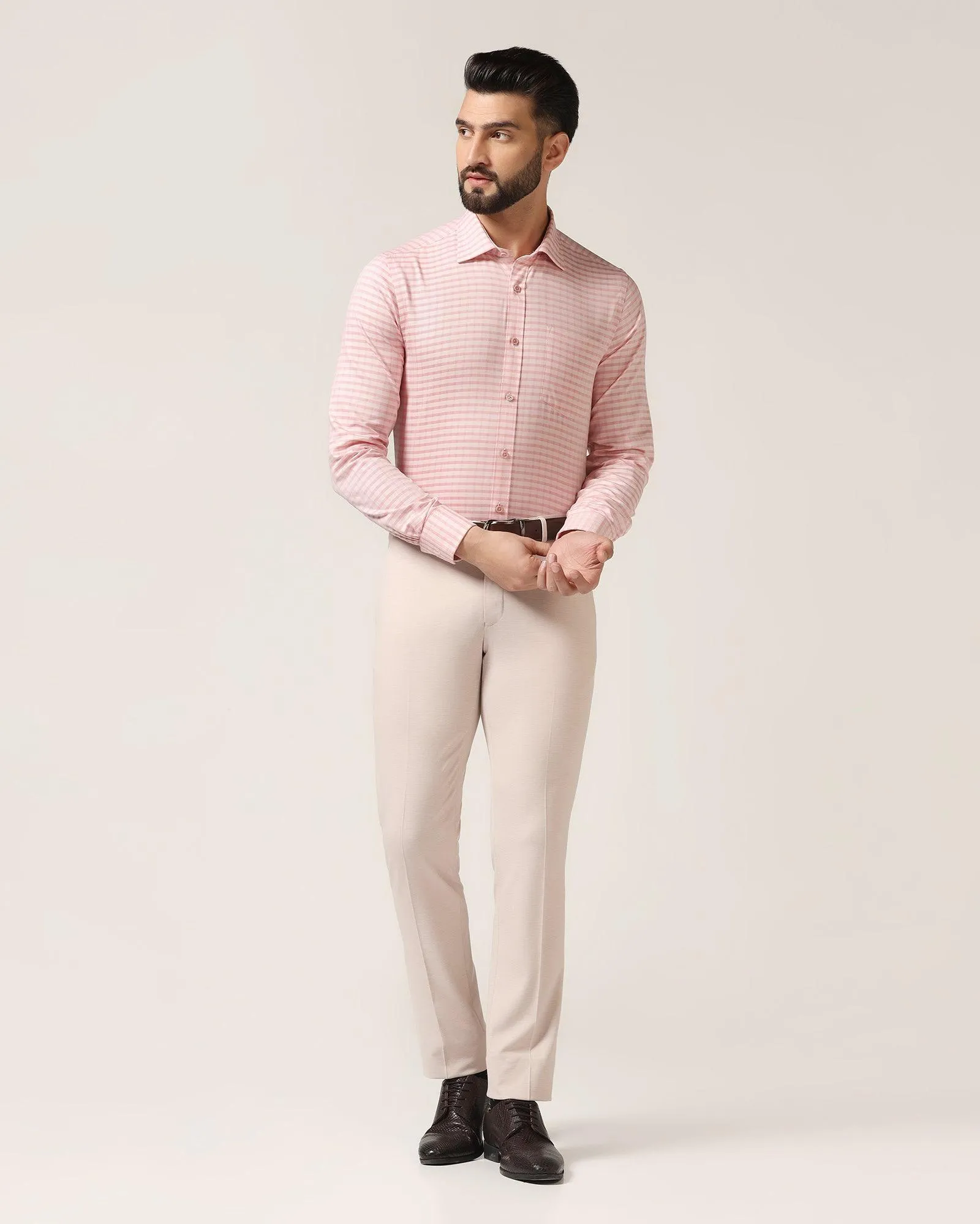 Slim Fit B-91 Formal Dusty Pink Textured Trouser - Steve