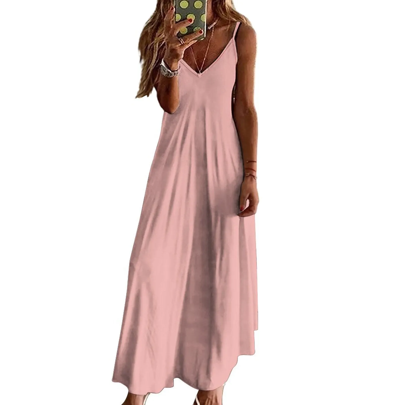 Spaghetti Strap Ankle-Length Dress Long dress Mandys's Pink