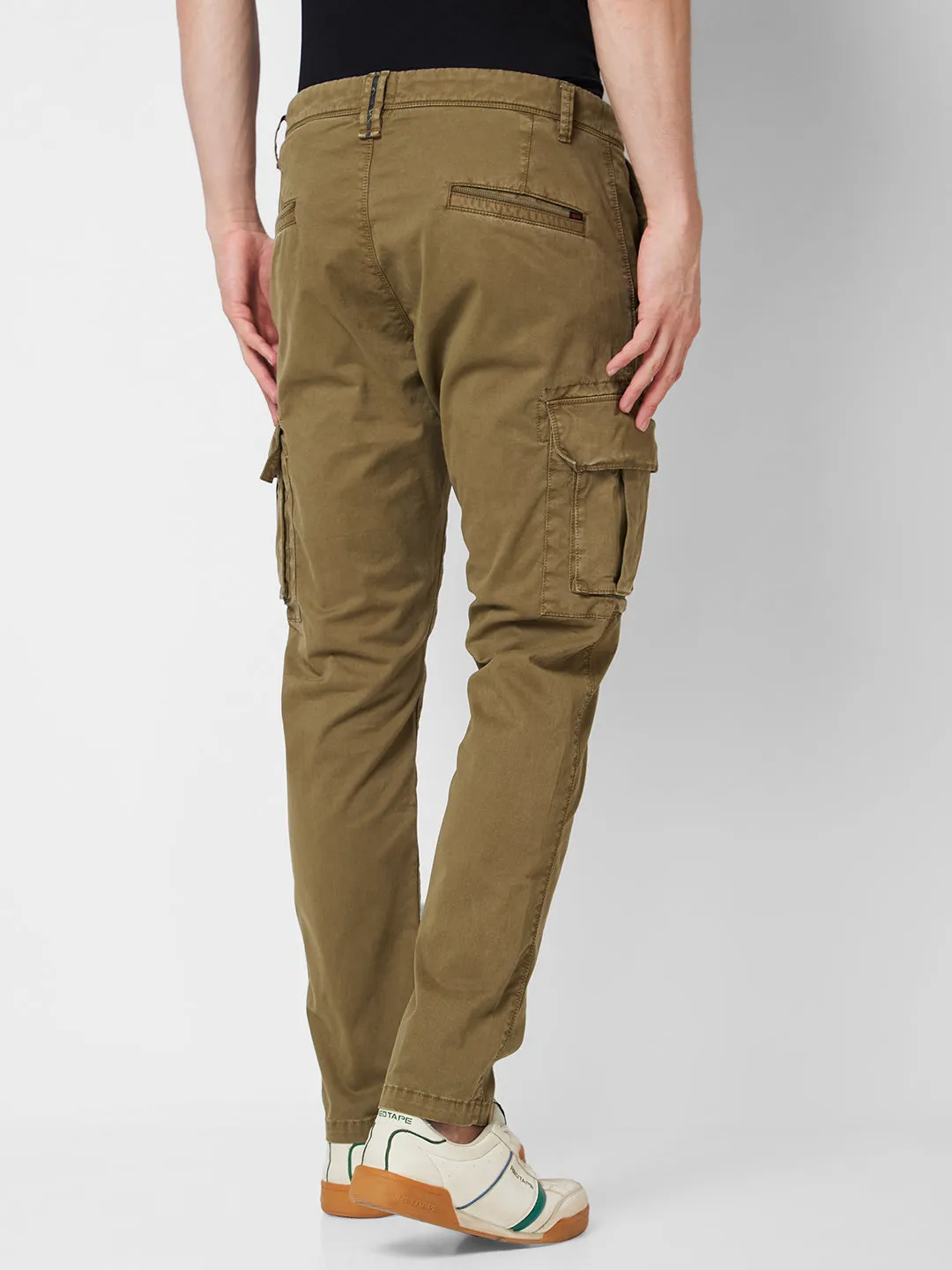 Spykar Mid Rise CARGO Green Trousers For Men