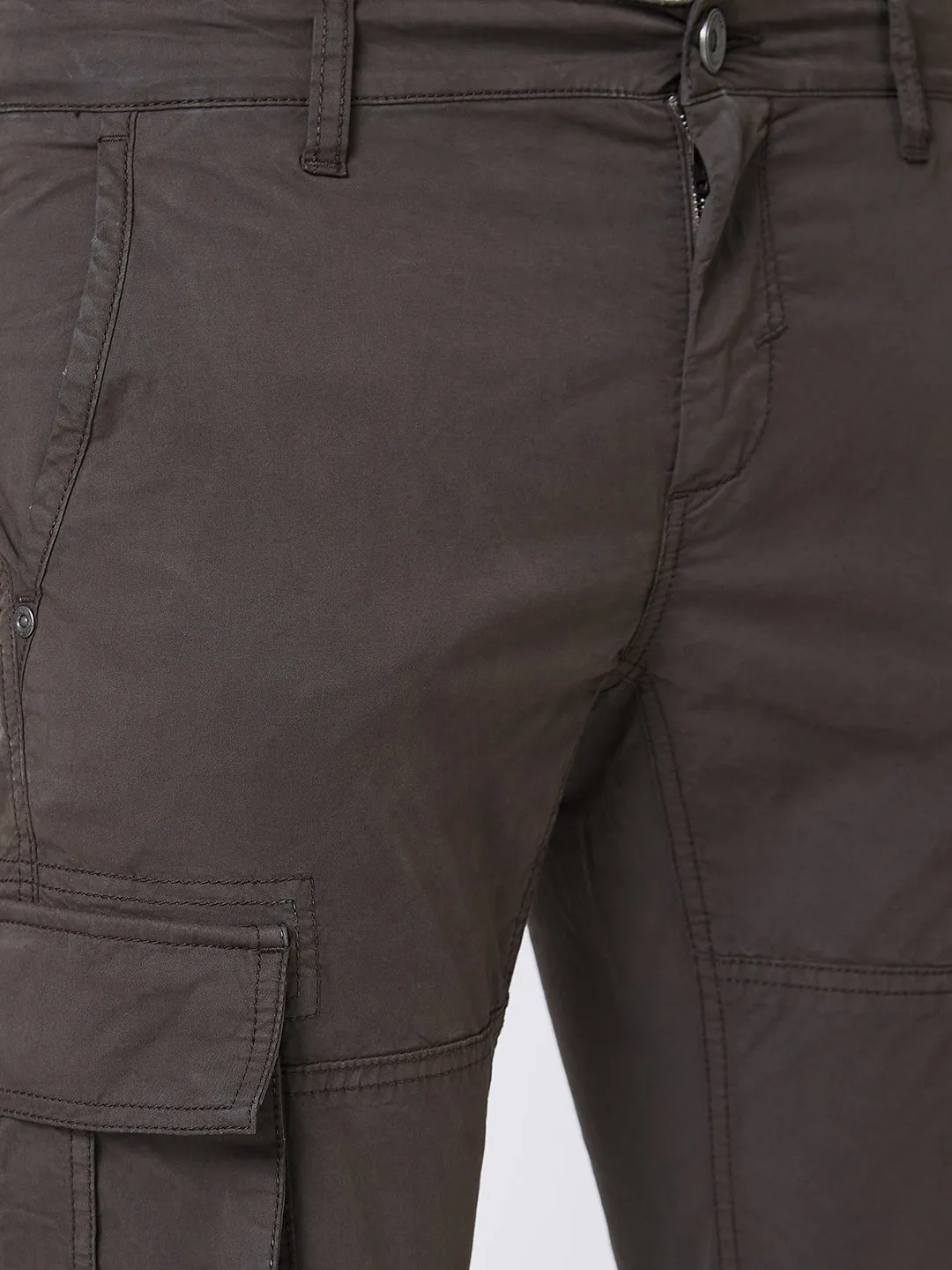 Spykar Mid Rise CARGO Grey Trousers For Men