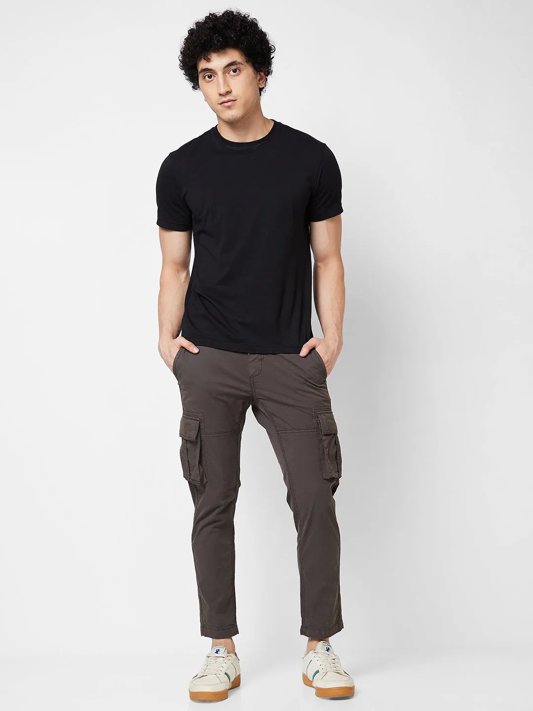 Spykar Mid Rise CARGO Grey Trousers For Men