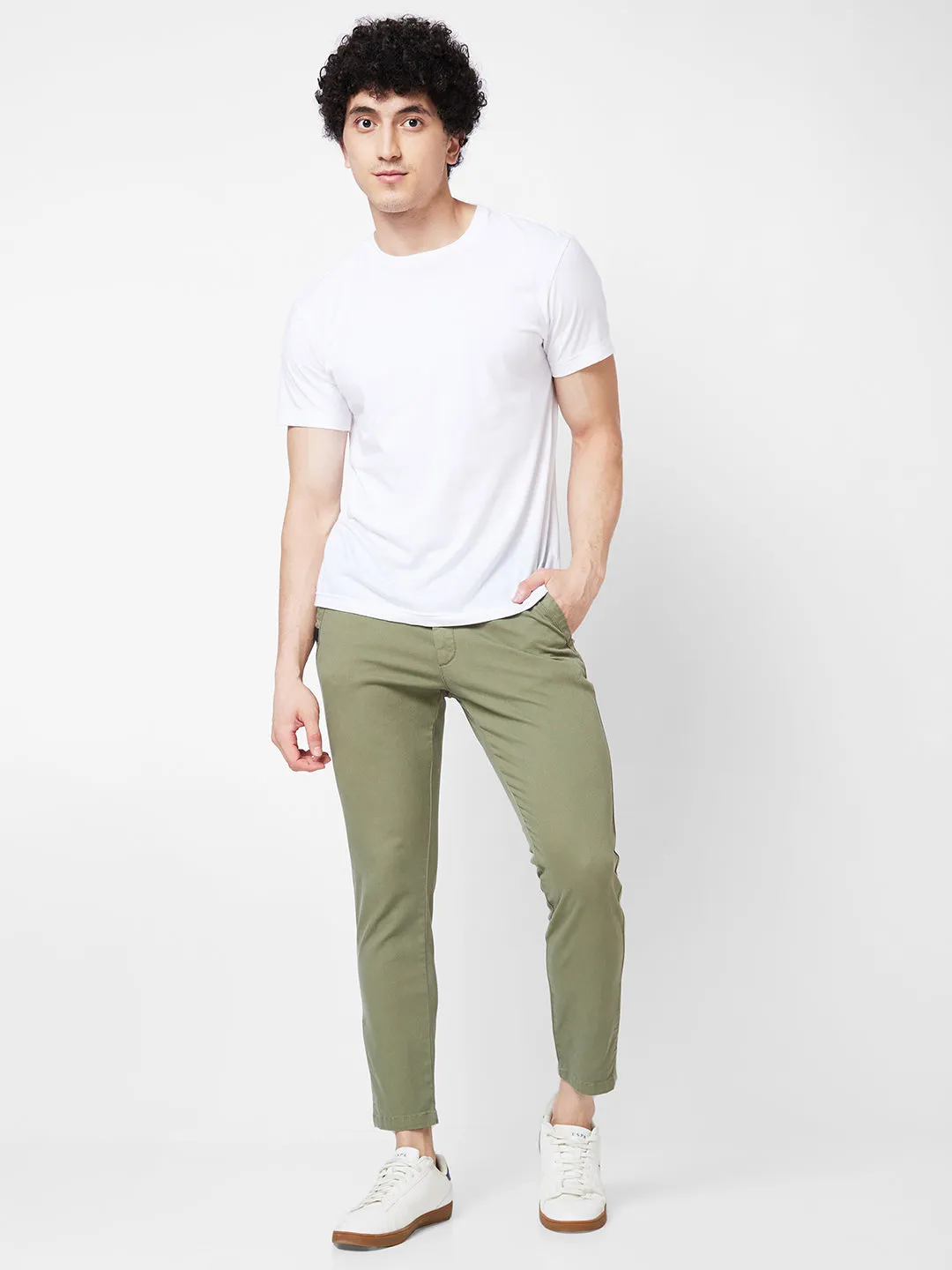 Spykar Mid Rise KANO Green Trousers For Men