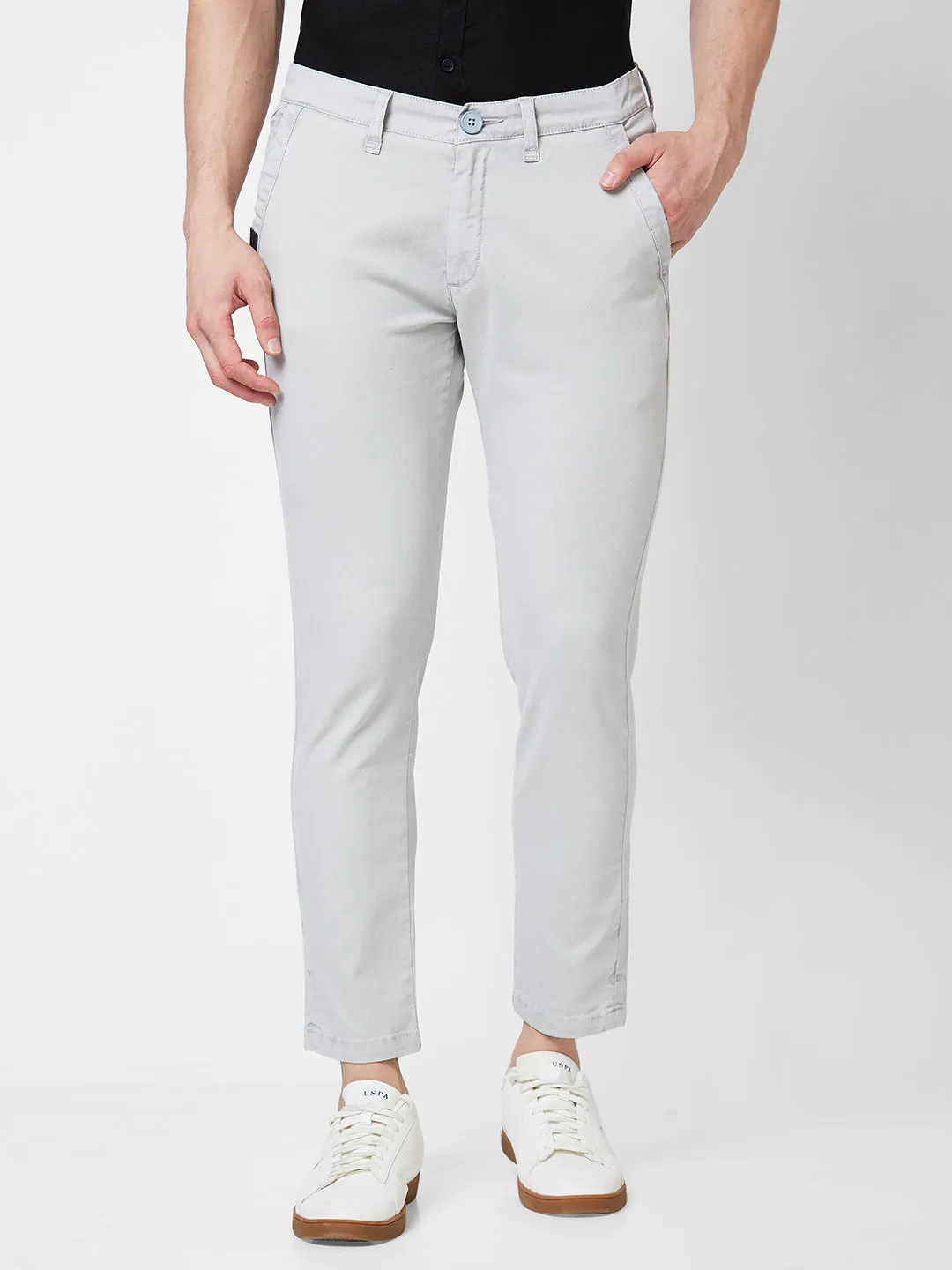 Spykar Mid Rise KANO Grey Trousers For Men