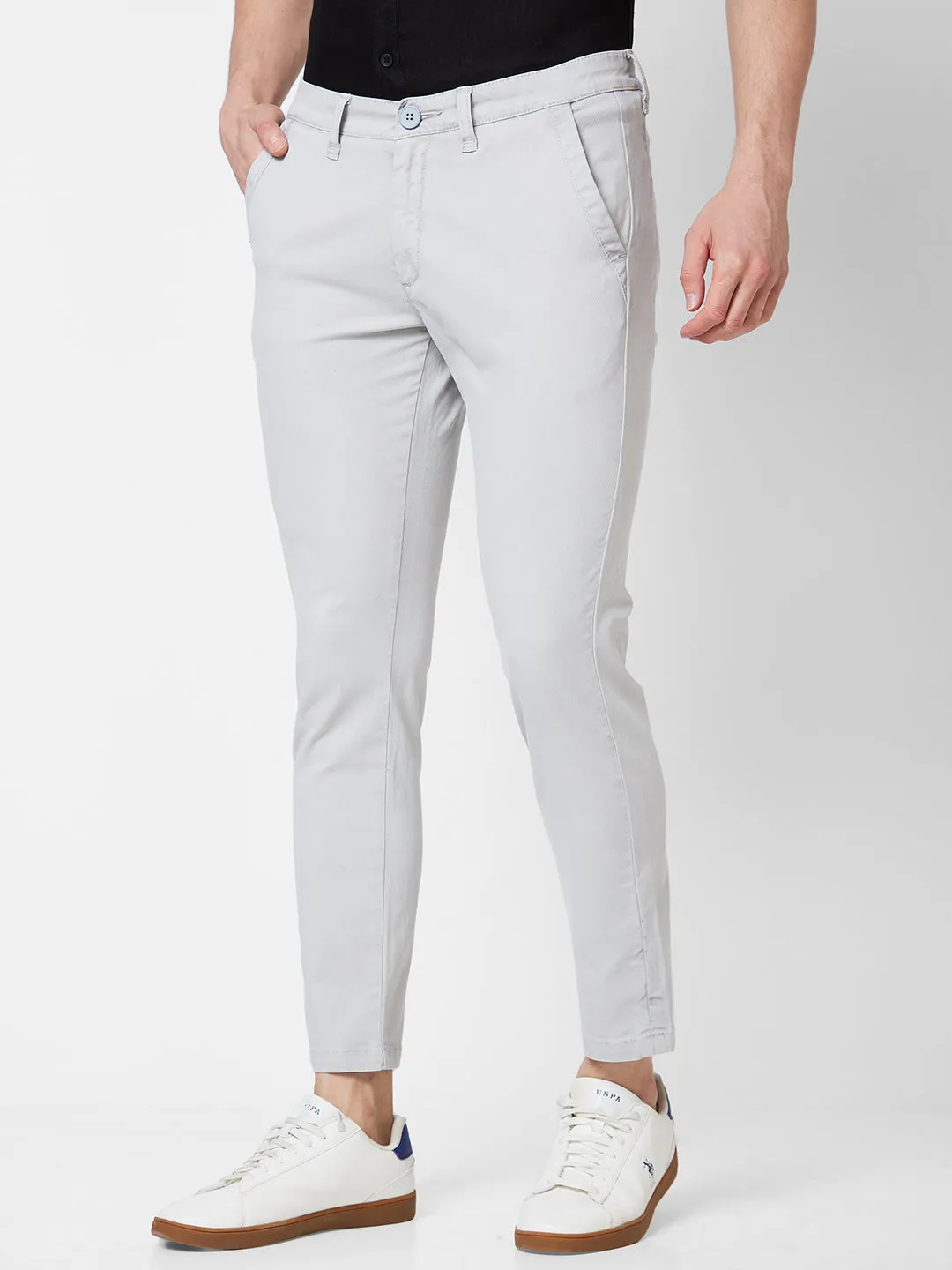 Spykar Mid Rise KANO Grey Trousers For Men