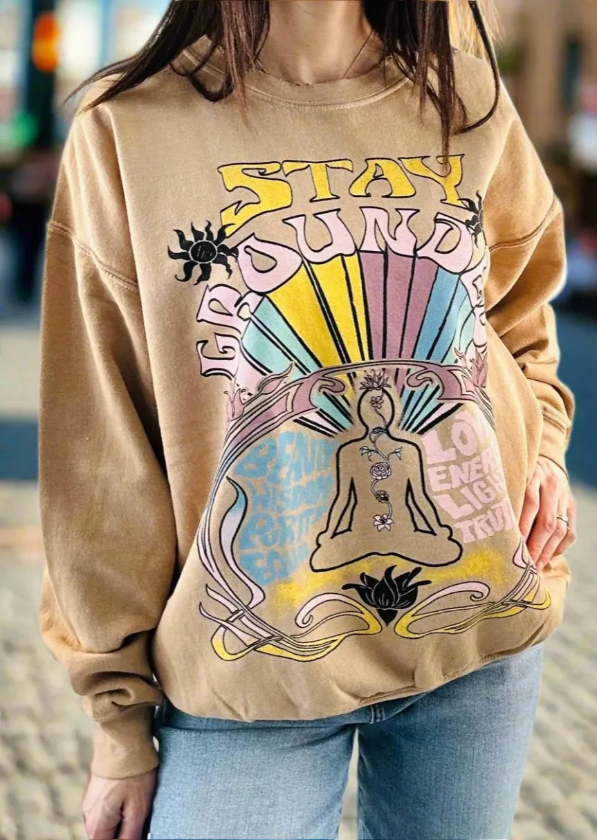 STAY GROUNDED DISTRESSED SWEATSHIRT