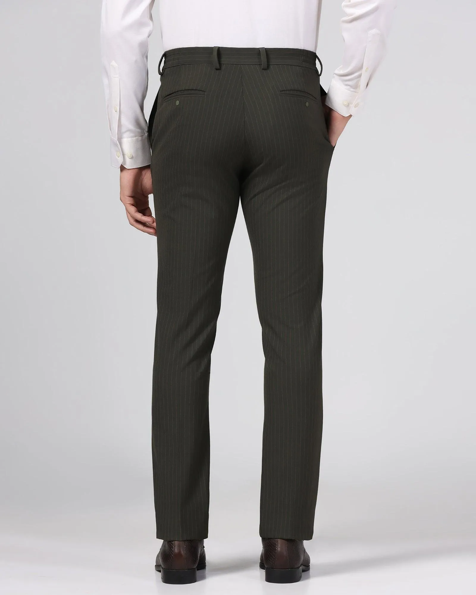 Super Slim Phoenix Formal Olive Stripe Trouser - Wiper