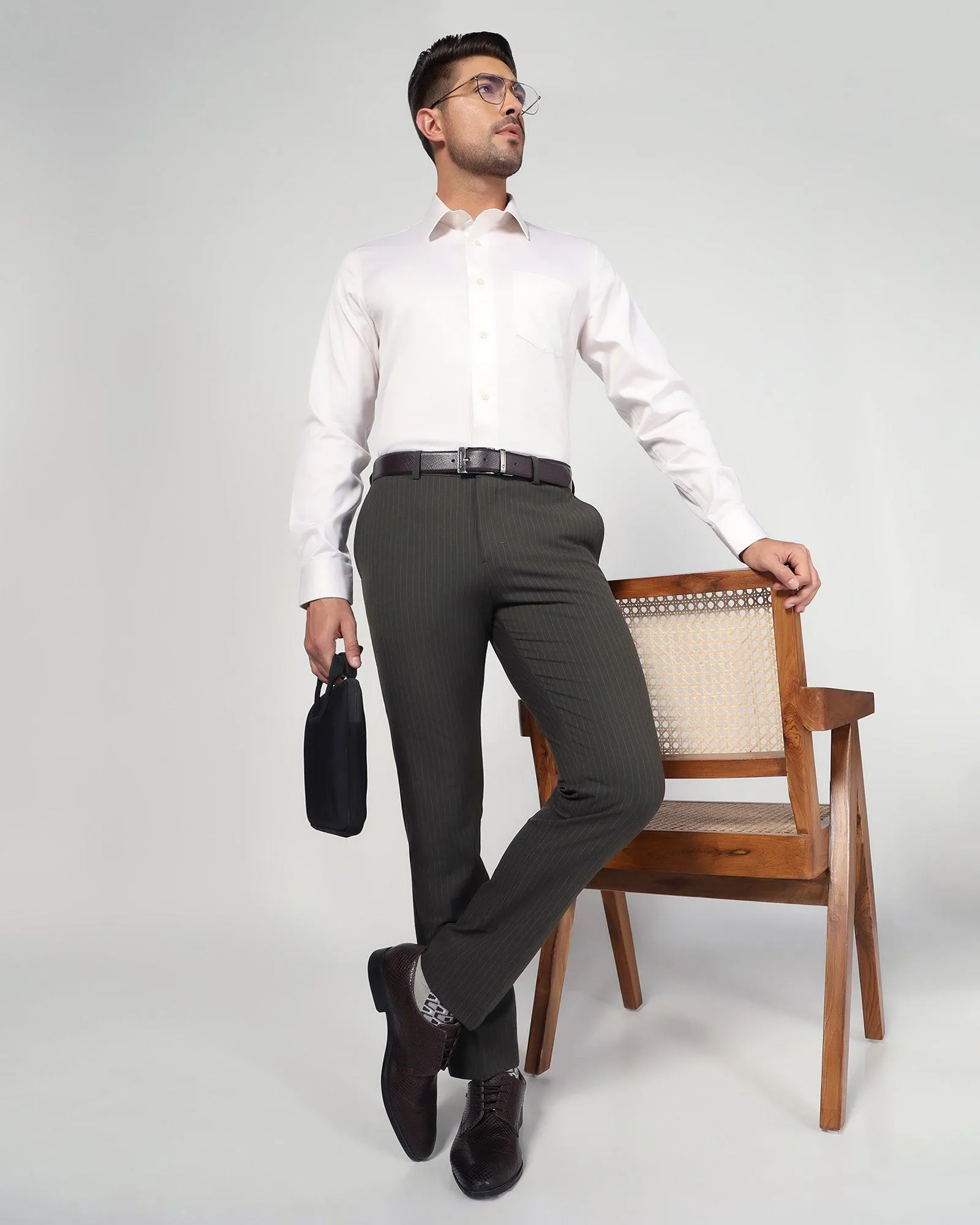 Super Slim Phoenix Formal Olive Stripe Trouser - Wiper